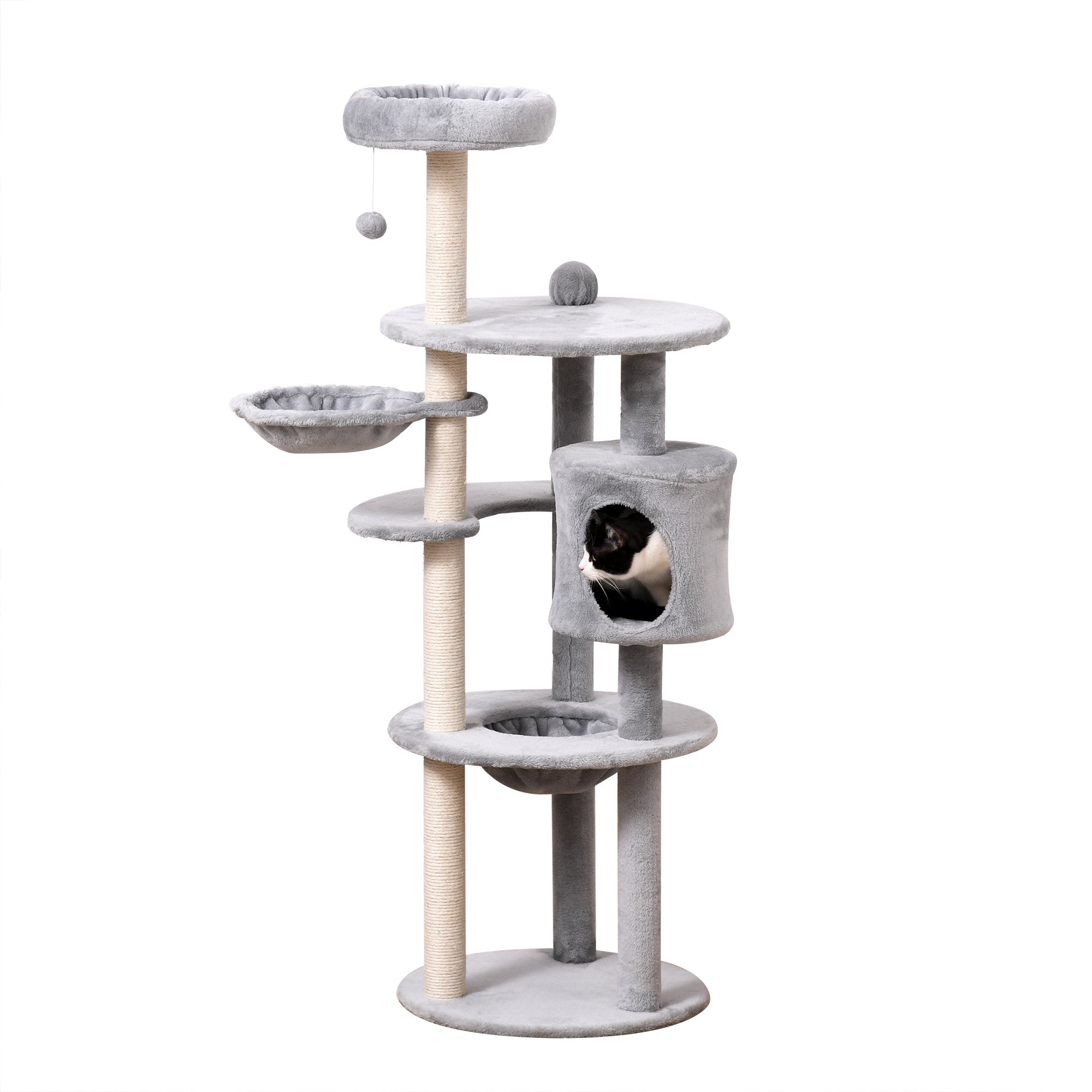 Cat Tree Tower w/ Scratching Posts Hammock Hanging Ball Condo 58 x 58 x 158cm