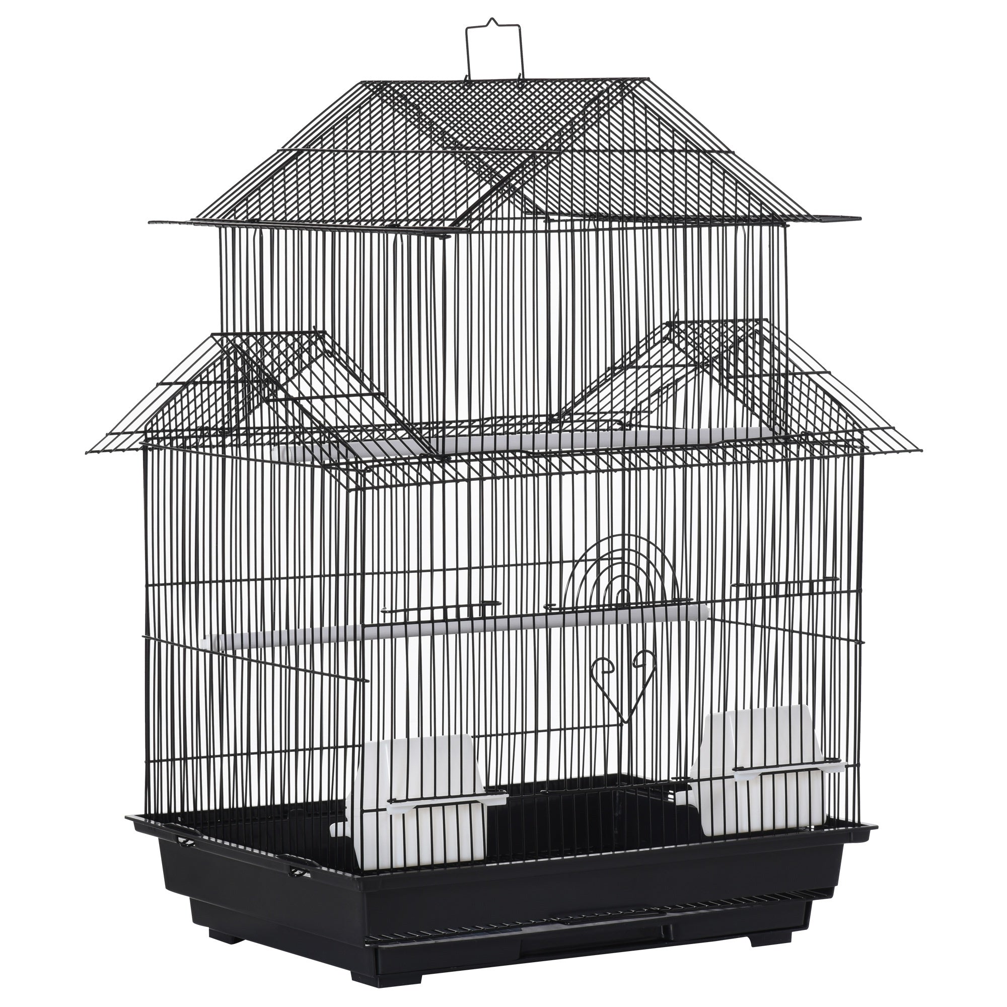 Metal Bird Cage w/ Plastic Perch Food Container Handle Small 51 x 47 x 67cm Black