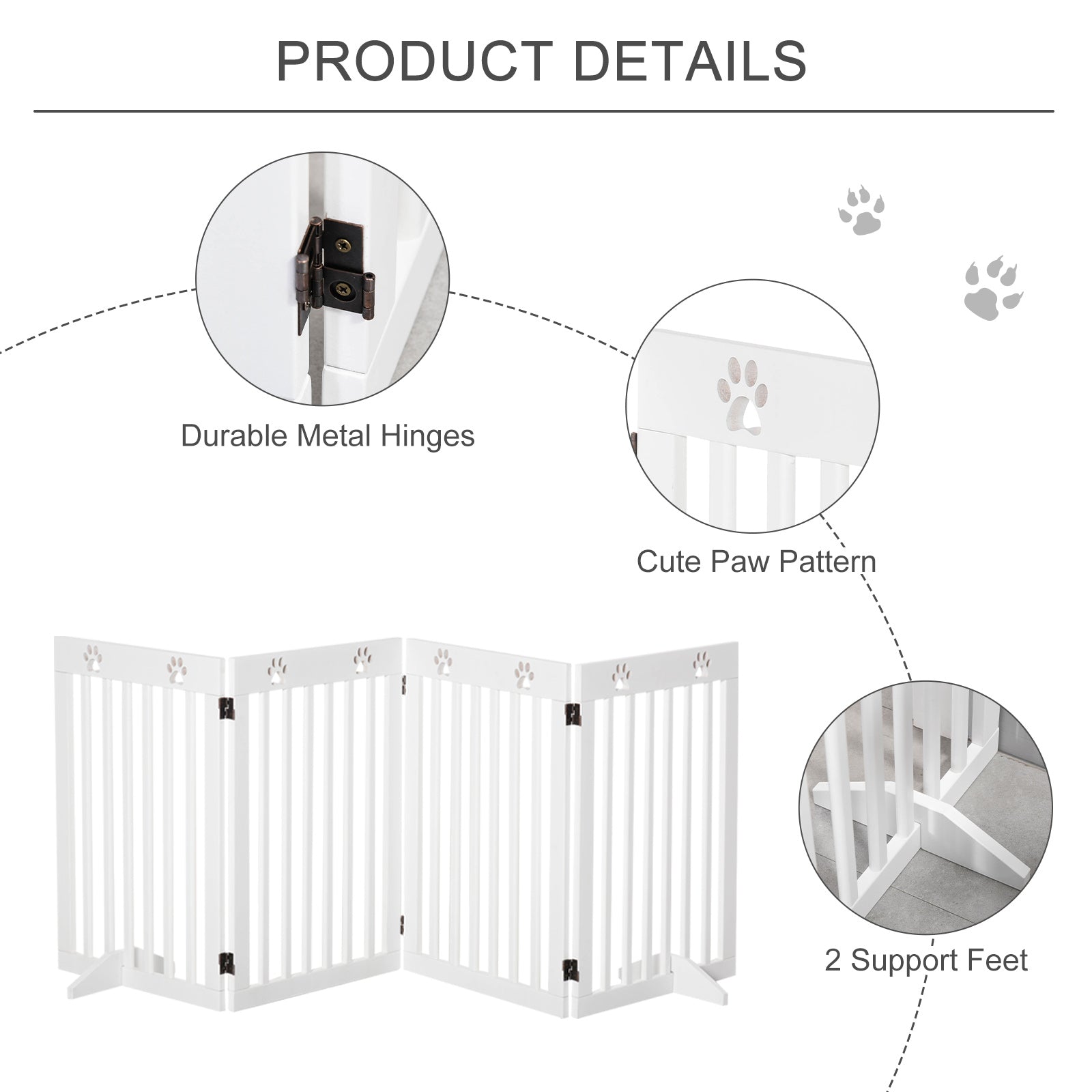 Wooden Pet Gate Foldable Freestanding Dog Safety Barrier w/ Support Feet
