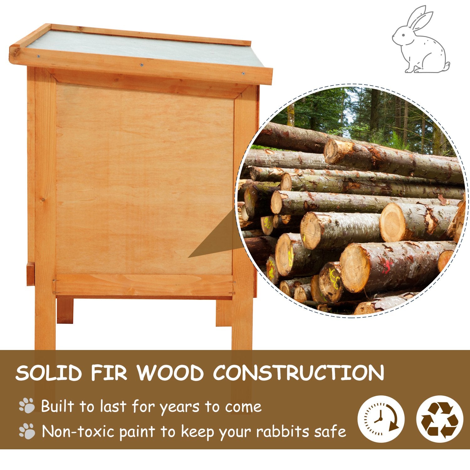 Rabbit Hutch,90Lx45Wx65H cm-Fir Wood