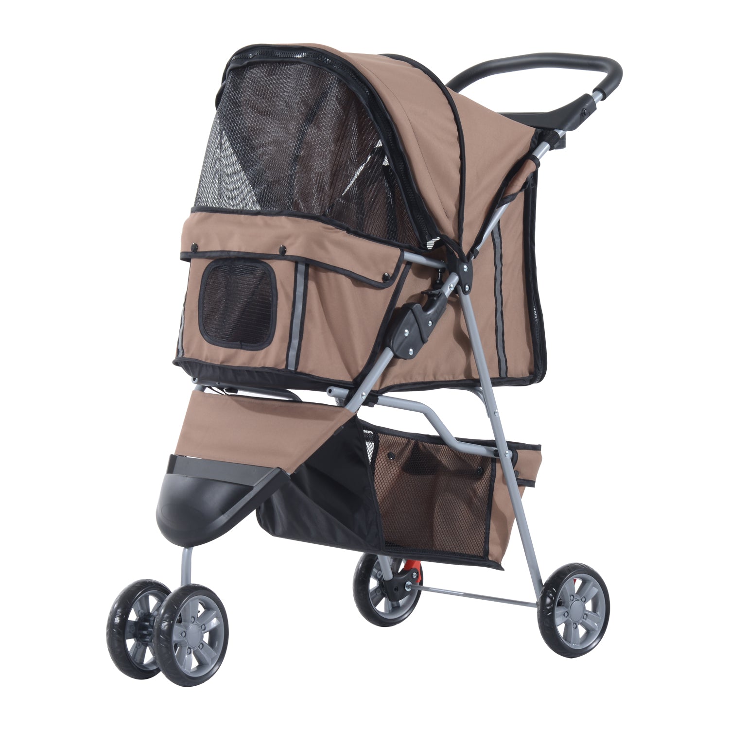 Dogs Oxford Cloth Three Wheel Pram Coffee - Suitable for Small Pets