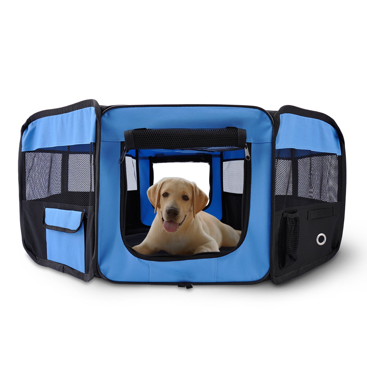 HOMCOM Fabric Pet Dog Playpen, 37cmx37cmx95cm-Blue/Black