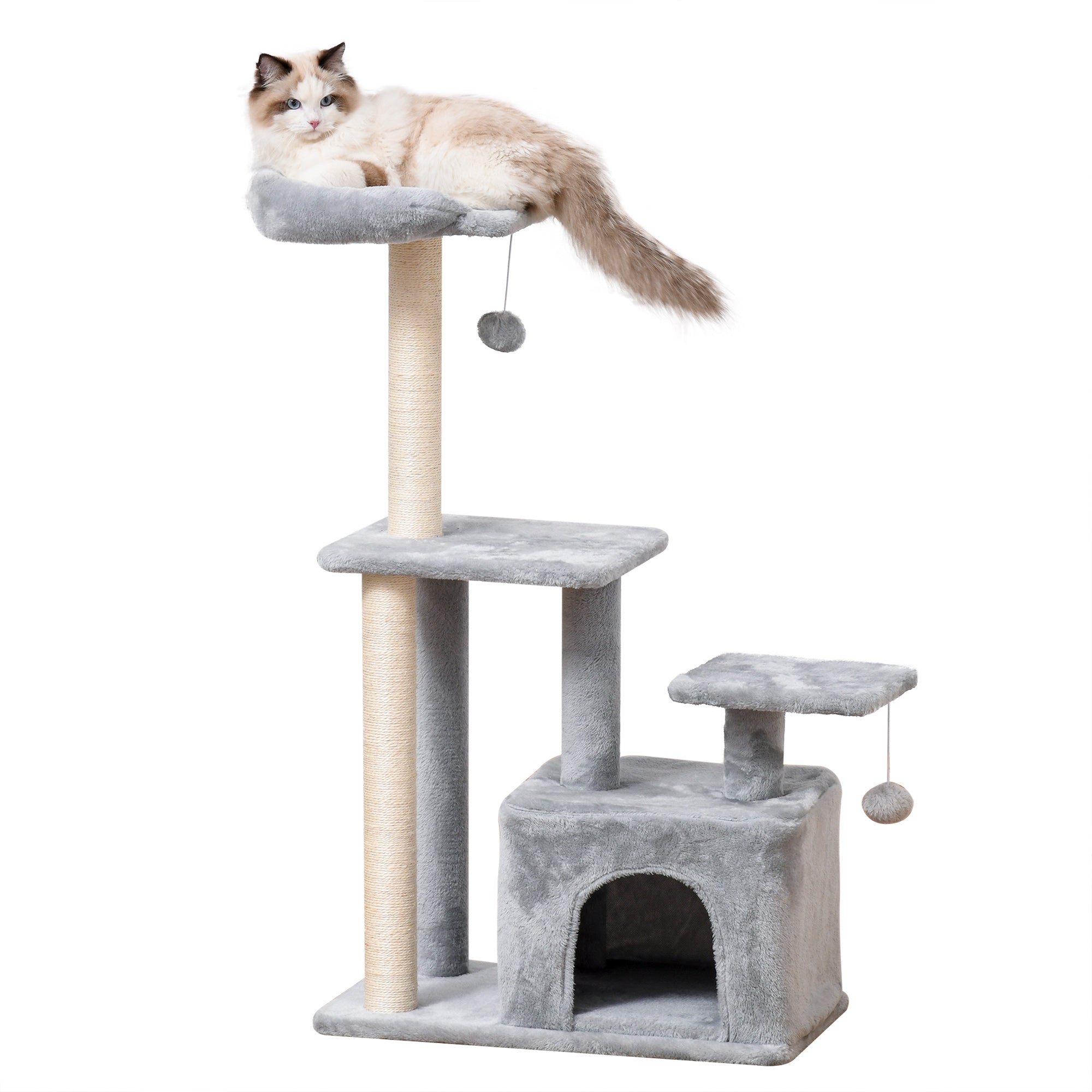 Cat Tree Tower w/ Scratching Posts Sisal Hanging Ball Condo 60 x 40 x 114cm