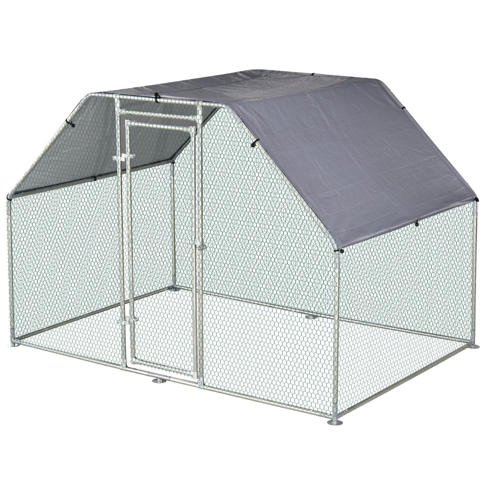 PawHut Large Metal Walk-In Chicken Coop Run Cage w/ Cover Outdoor, 280W x 190D x 195H cm