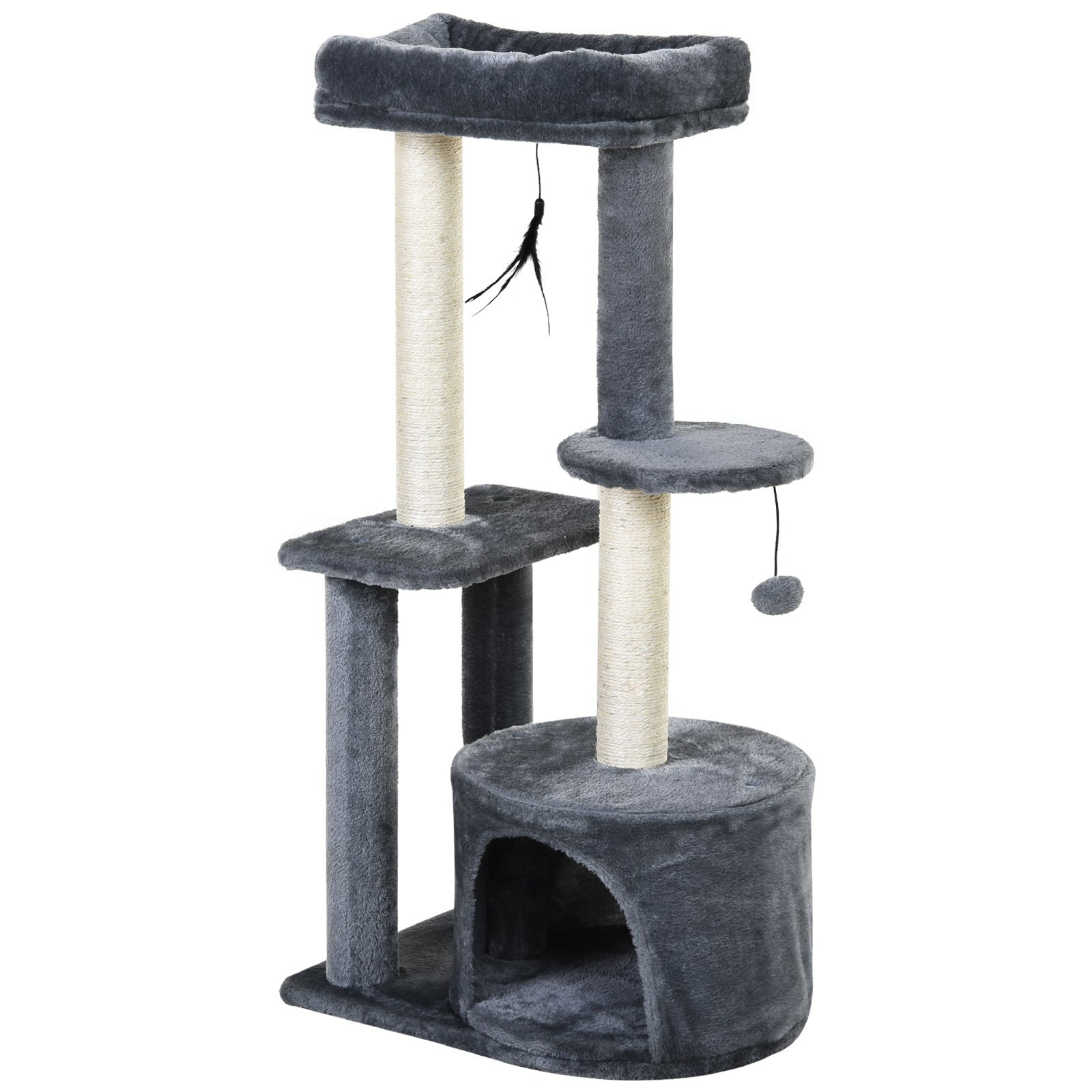 Cat Multi-Activity Tree Tower w/ Perch House Scratching Post Play Ball Plush Fun