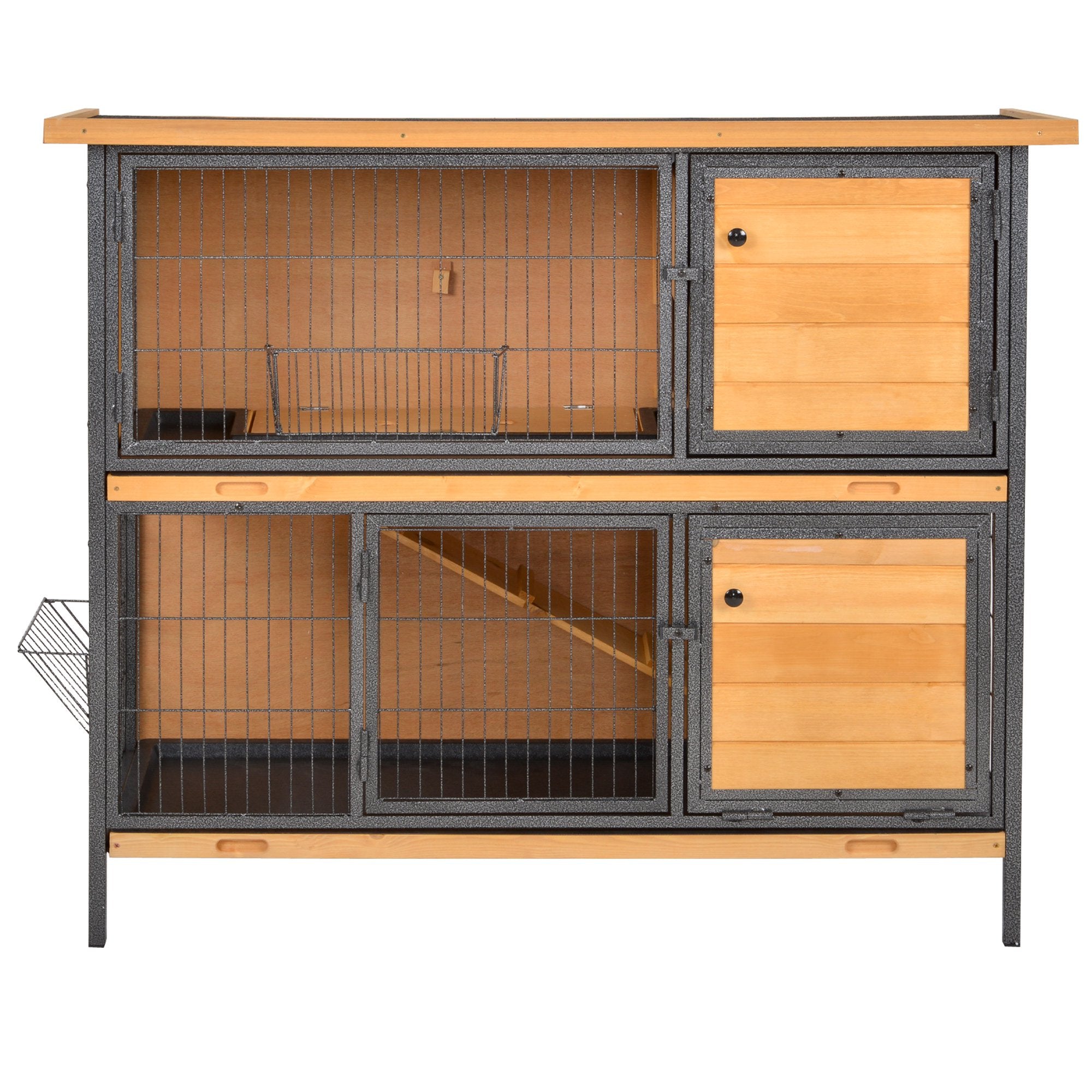 Wooden Metal Rabbit Hutch Pet House Bunny w/ Slide-Out Tray Outdoor Light Yellow,black