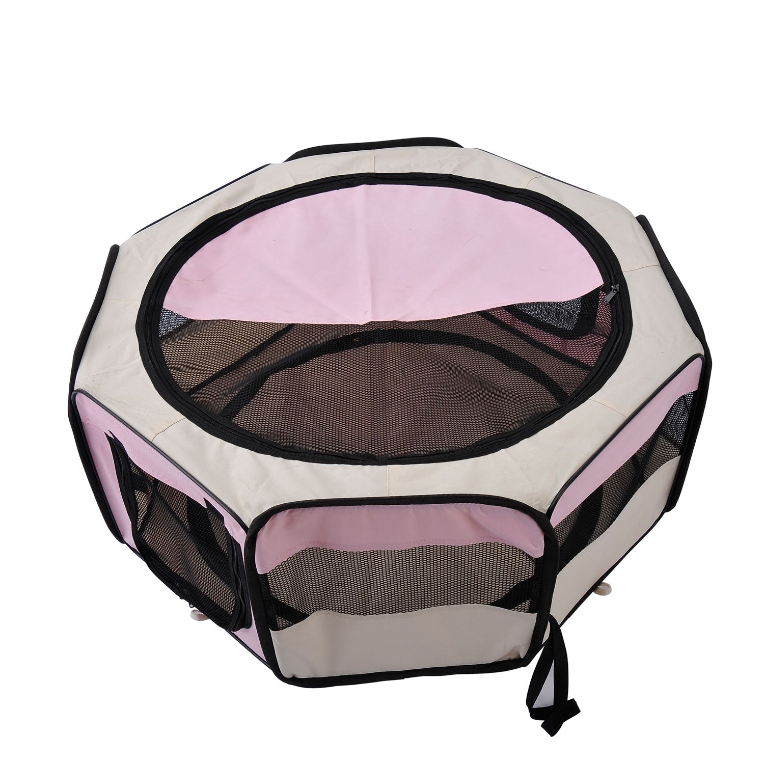 HOMCOM Fabric Pet Dog Playpen 37x37x95 cm-Pink/Cream