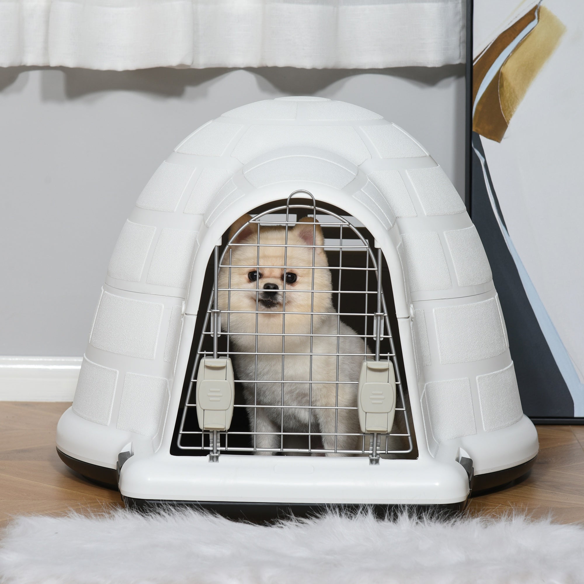 Plastic Igloo Dog House Puppy Kennel Pet Shelter w/ Windows for Small Sized Dogs