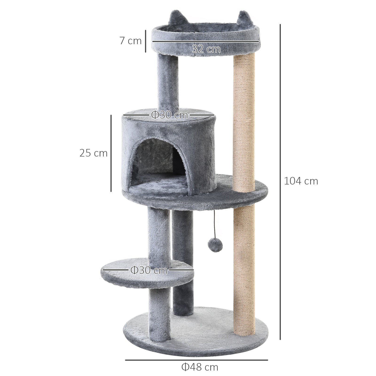 3-Tier Deluxe Cat Activity Tree w/ Scratching Posts Ear Perch House Kitten Grey