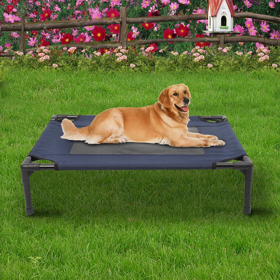 Portable Pets Elevated Raised Cot Bed-Blue