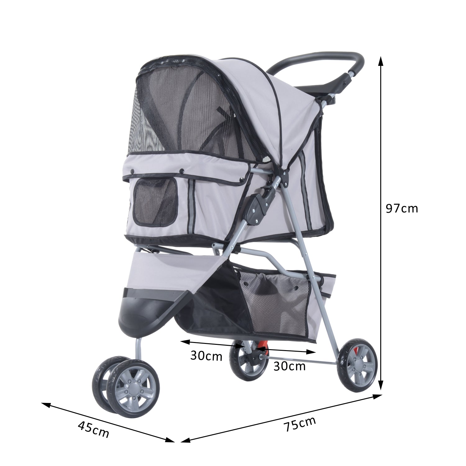 Pet Travel Grey Stroller W/Three Wheels