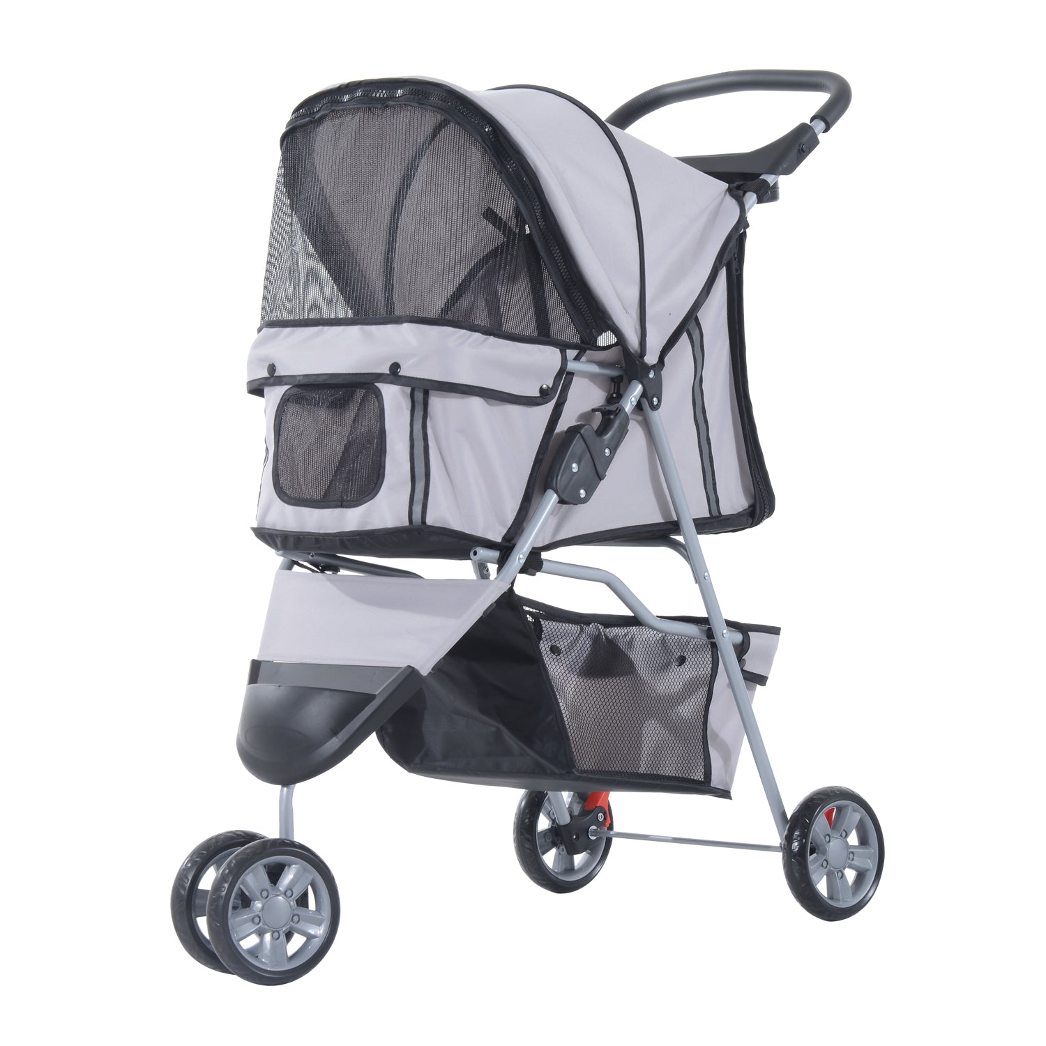 Pet Travel Grey Stroller W/Three Wheels