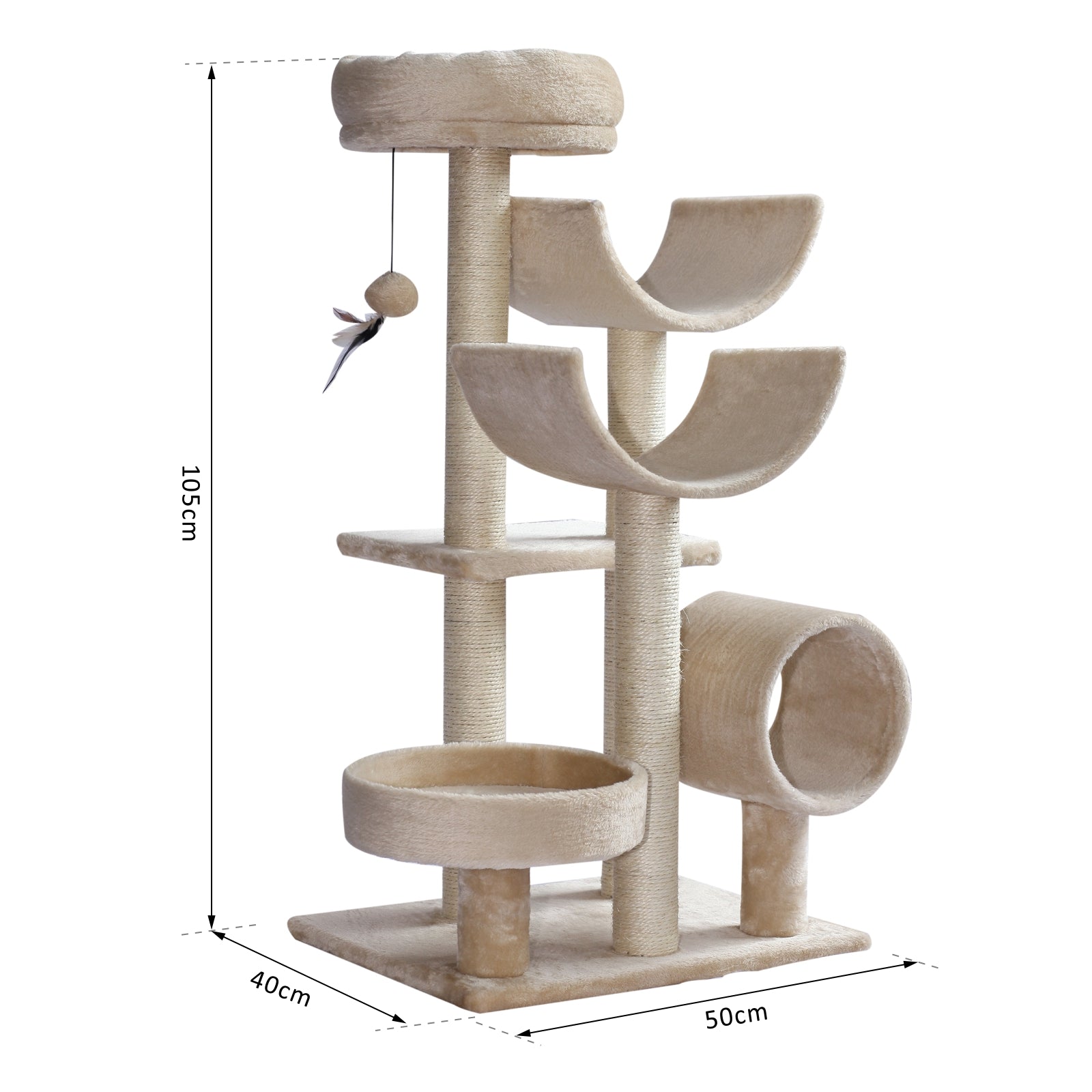 Cats 6-Tier Scratch Tree w/ Dangle Toy Beige