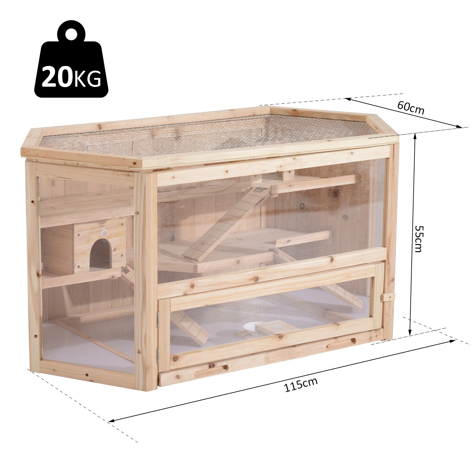Wooden Hamster Cage Rodent Mouse Pet Small Animal hut Box, 115Lx60Wx58H cm