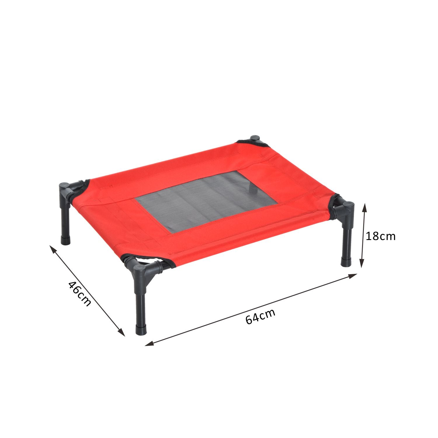 Elevated Pet Bed Portable Camping Raised Dog Bed w/ Metal Frame Black, Red (Small)