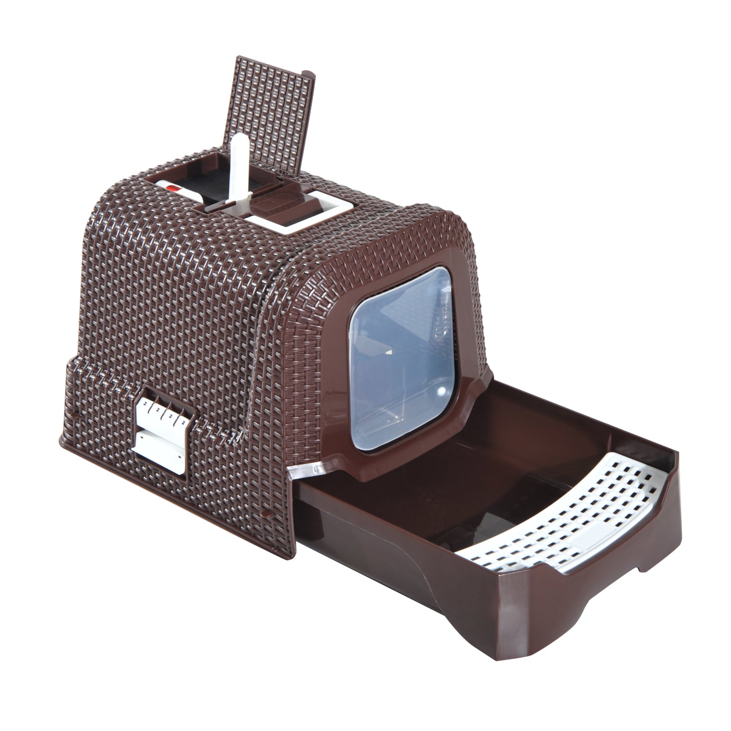 Cats PP Pull-Out Litter Box Dome with Scoop Coffee