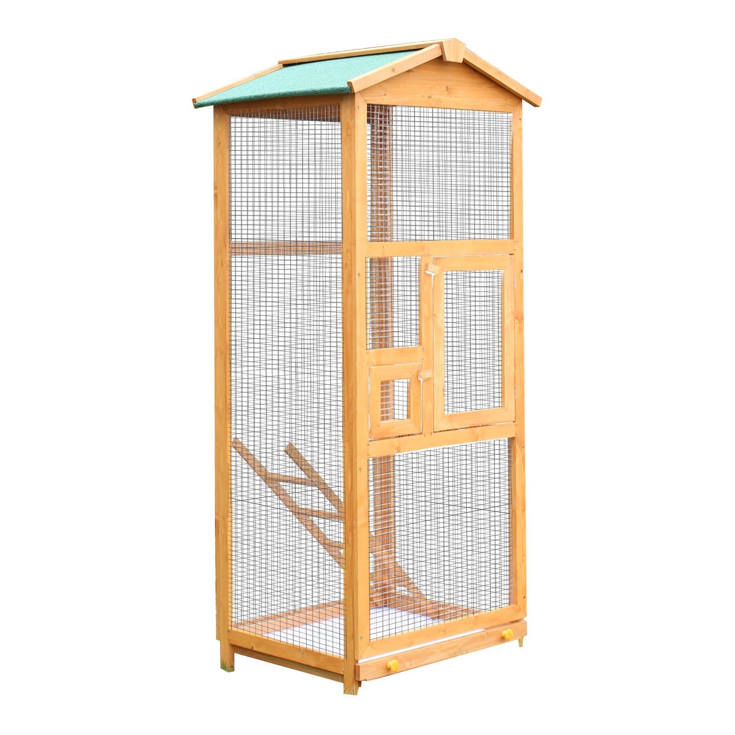 Pine Wood 2-Door Waterproof Bird Cage Wood Tone