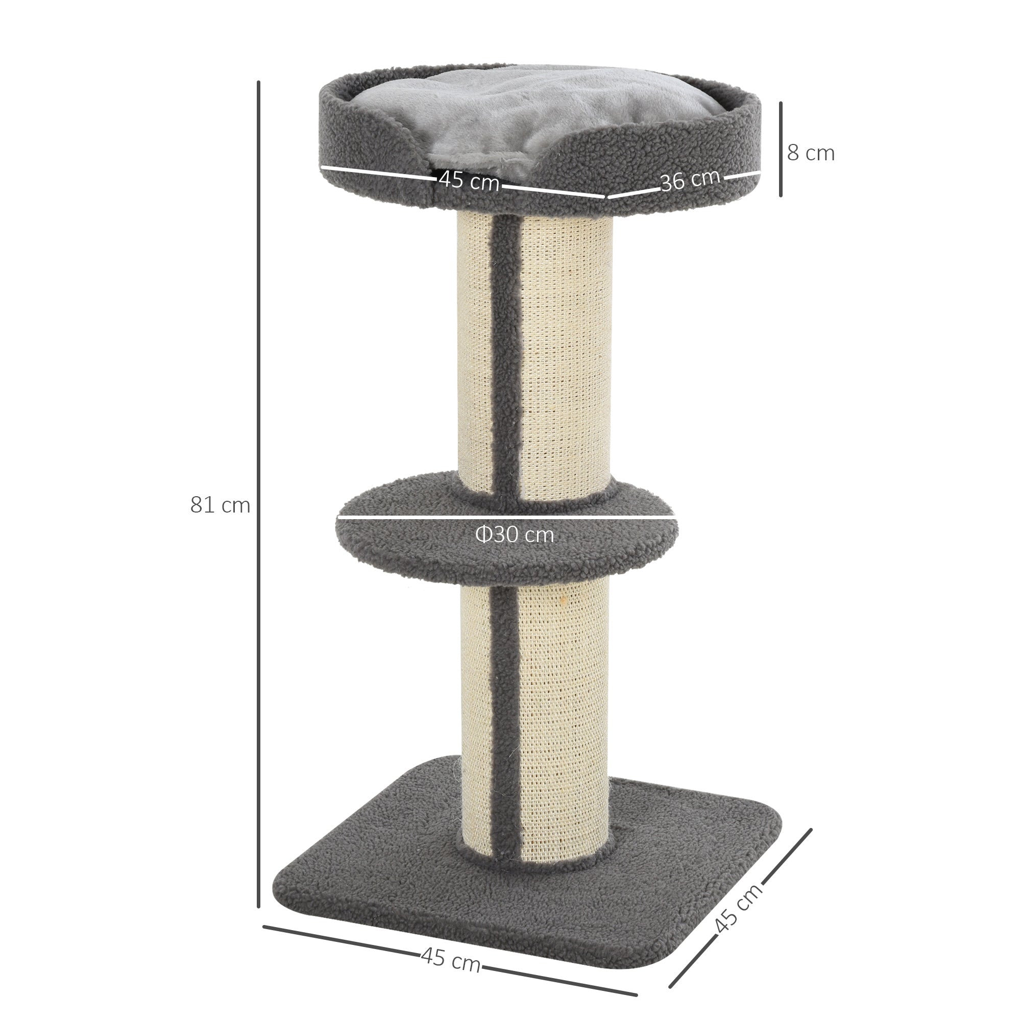 Cats 2-Tier Scratching Tree w/ Bed Grey