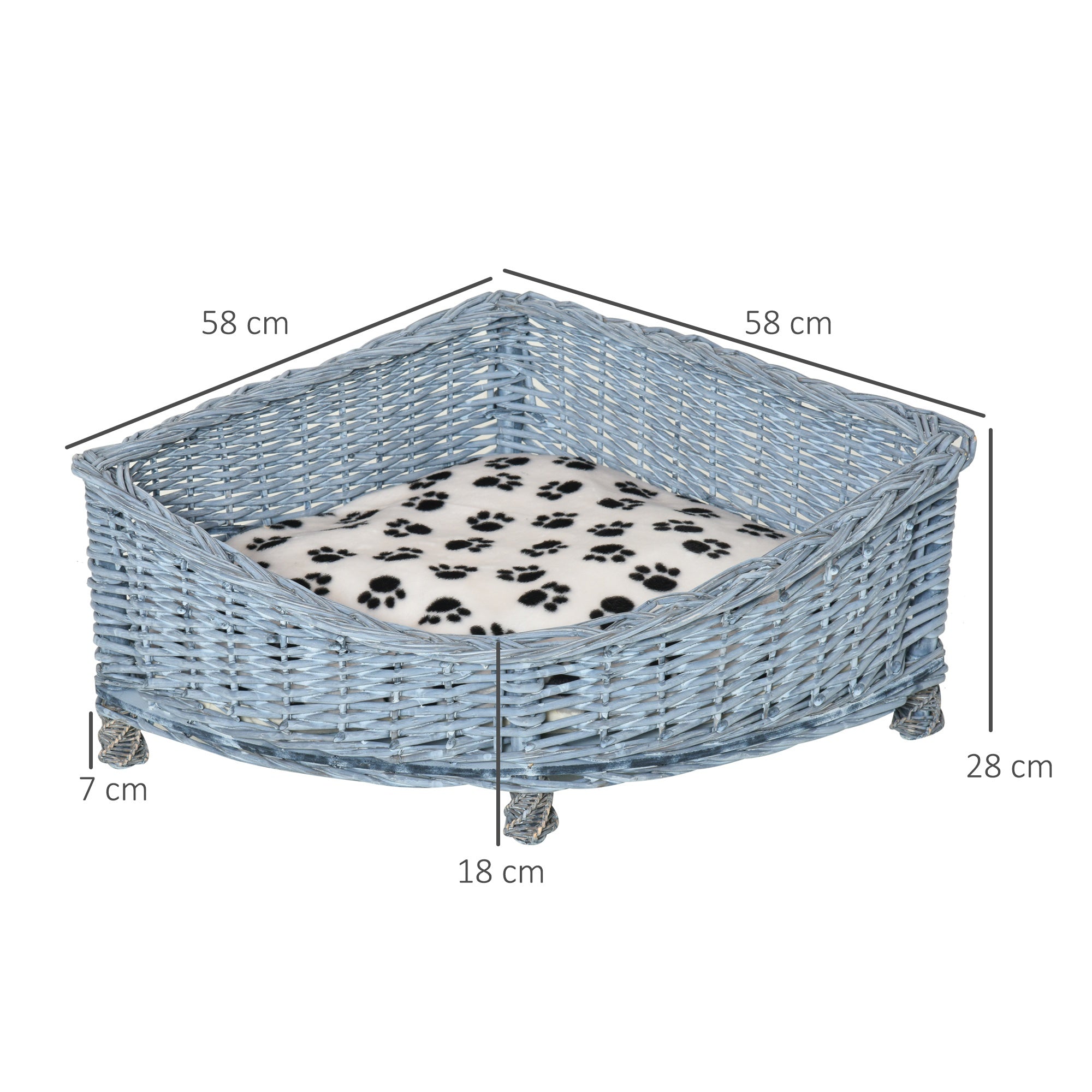 Wicker Dog Corner Basket Pet Bed Sofa Couch w/ Soft Plush Cushion Elevated Base