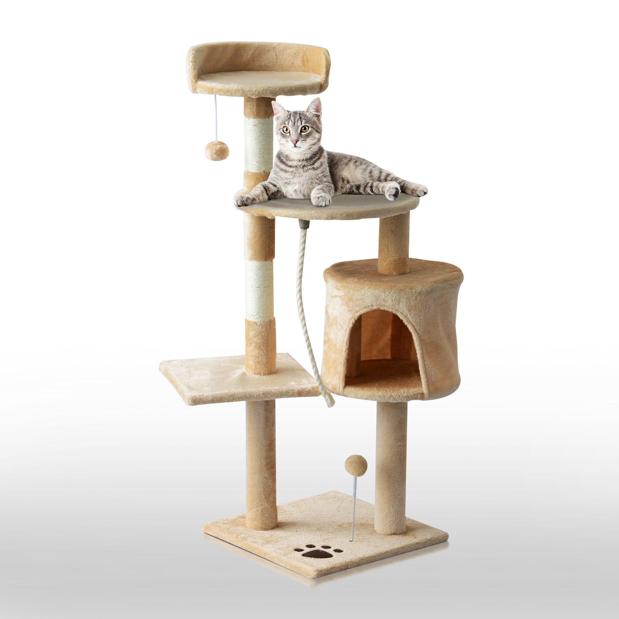 Cat Tree House, 114H cm-Beige
