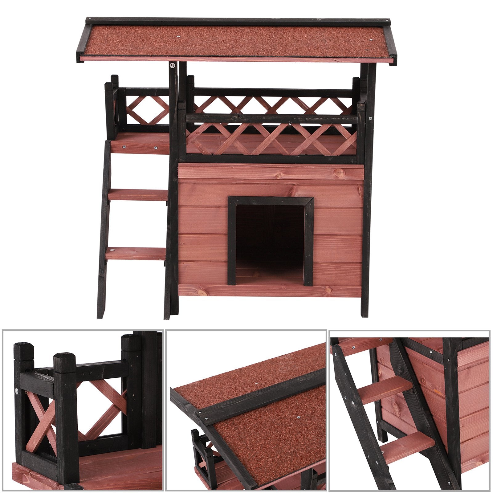 Wood Cat House Outdoor Luxury Wooden Room View Patio Weatherproof Shelter Puppy Garden Scratch Post Large Kennel Crate