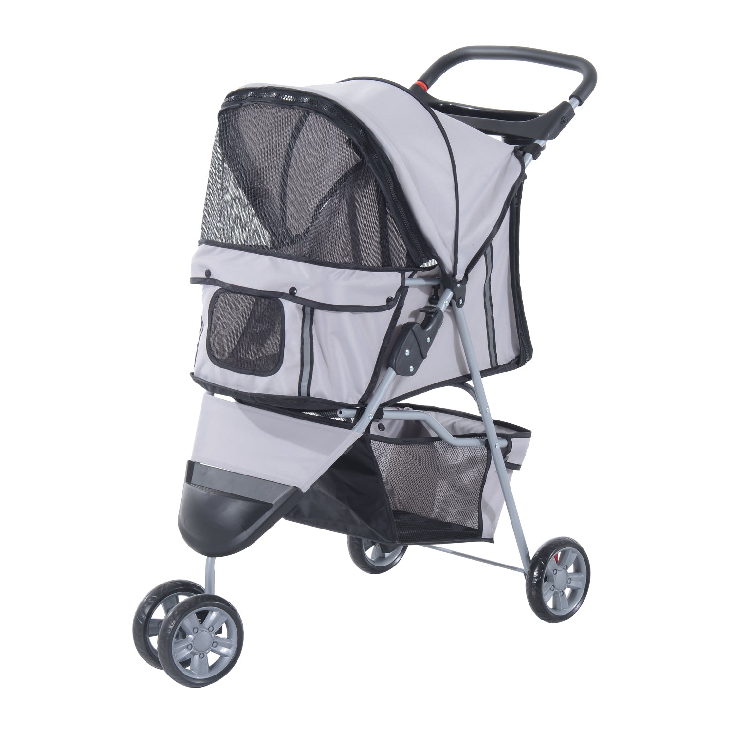 Dogs Oxford Cloth Three Wheel Pram Grey - Suitable for Small Pets