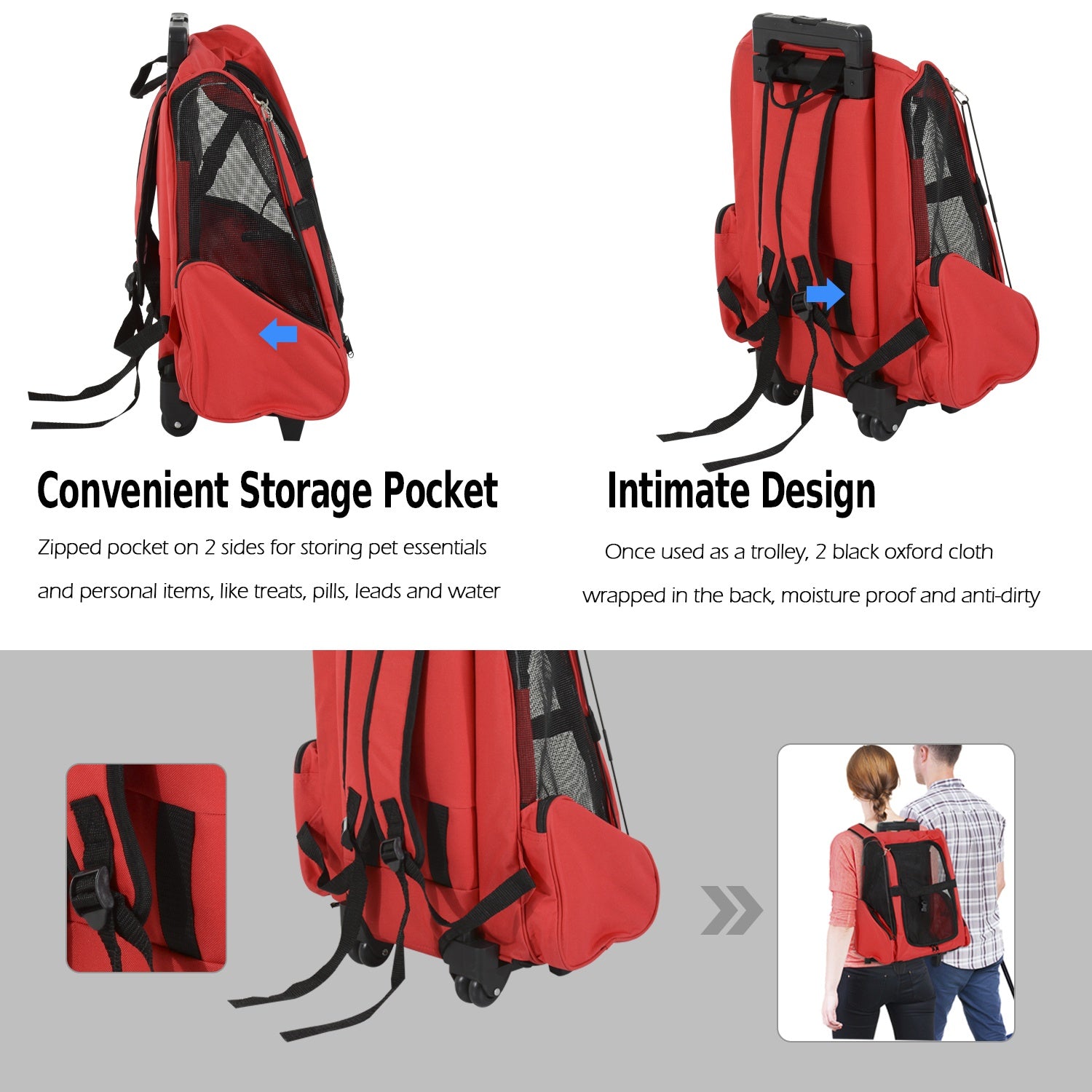 Travel Backpack w/ Trolley, Steel Wire Frame-Red