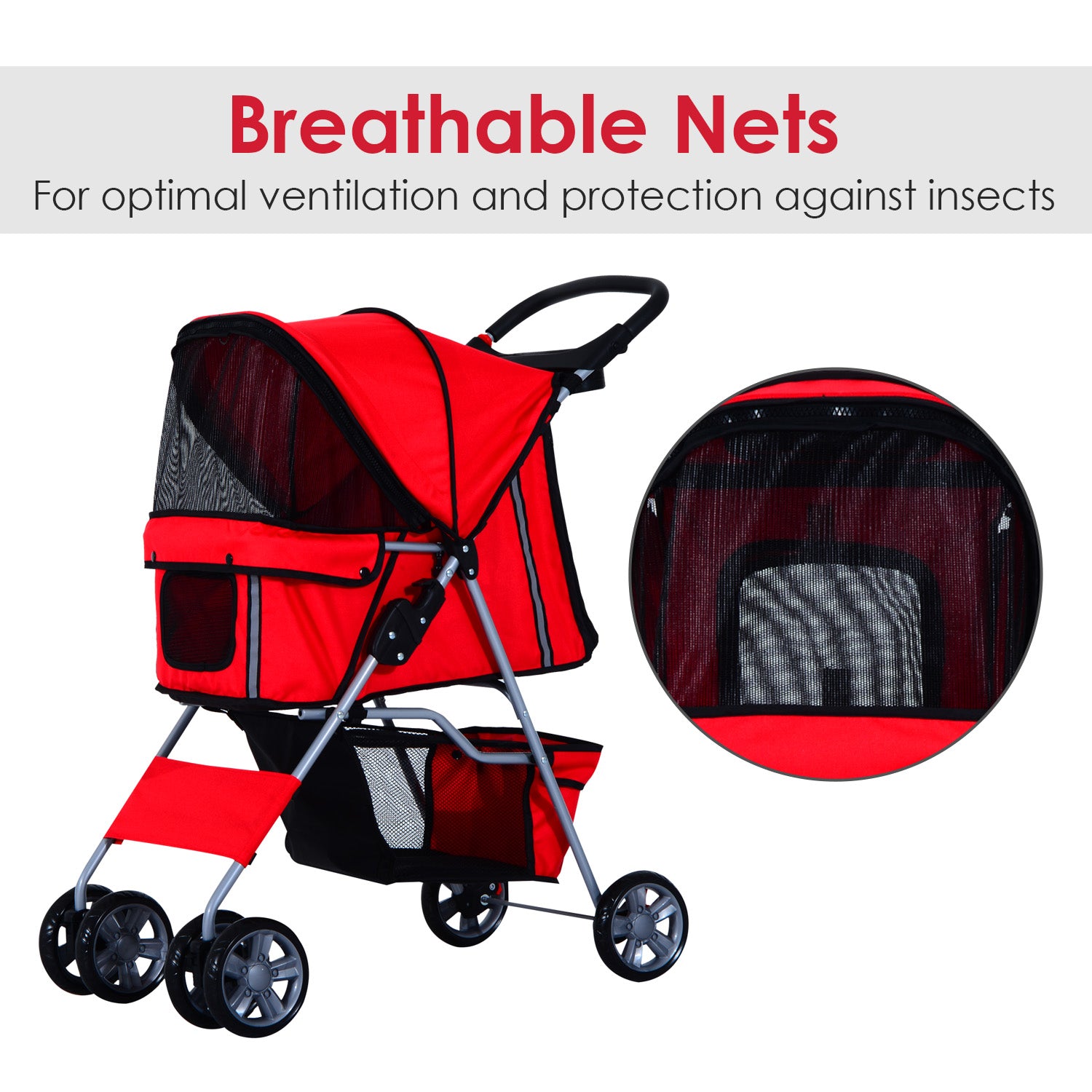 Dogs 600D Oxford Cloth Pram Red - Suitable for Small Pets