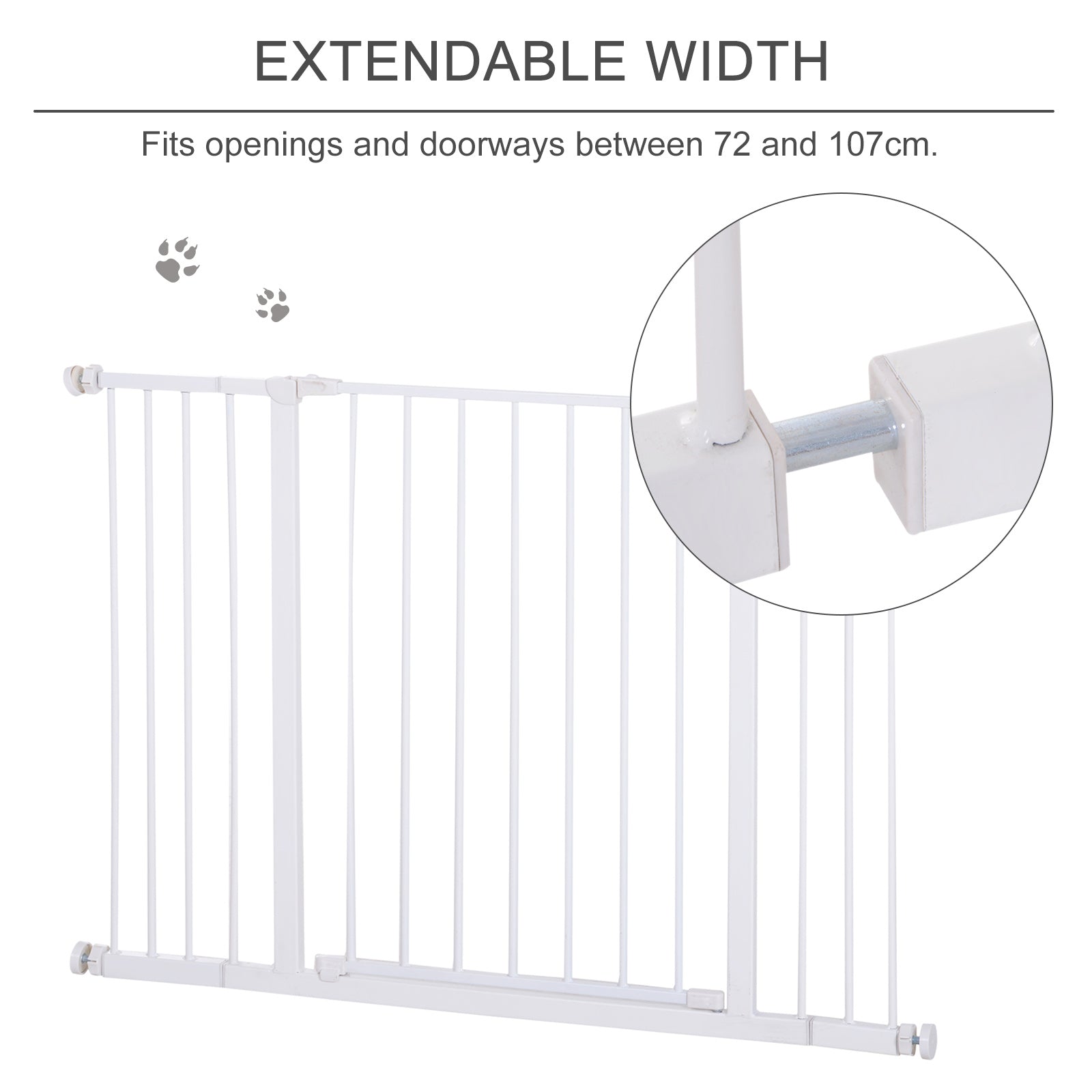 Pressure Fitted Pet Dog Safety Gate Metal Fence Extending 72-107cm Wide