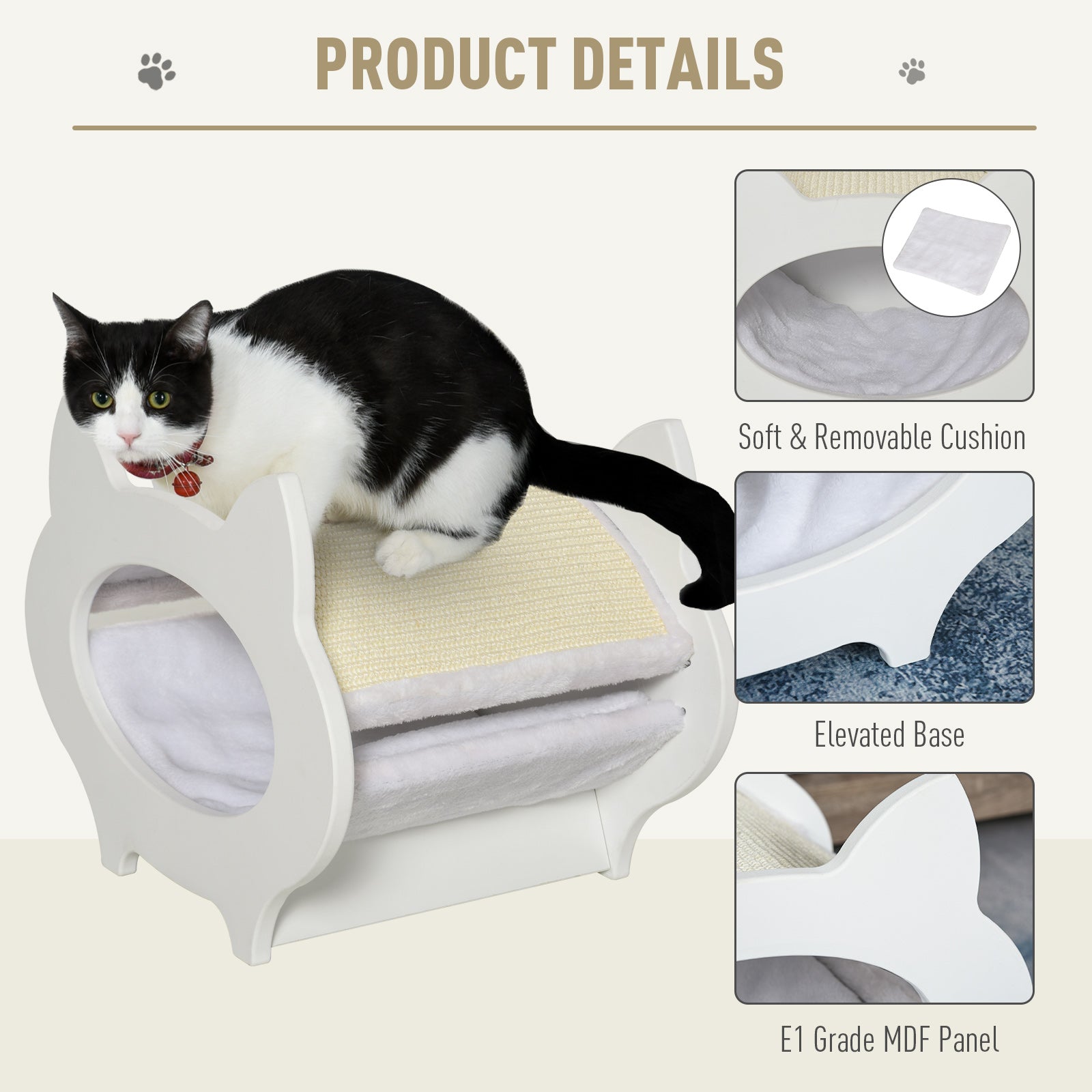 Cat Removable Scratching Pad Hideout House White