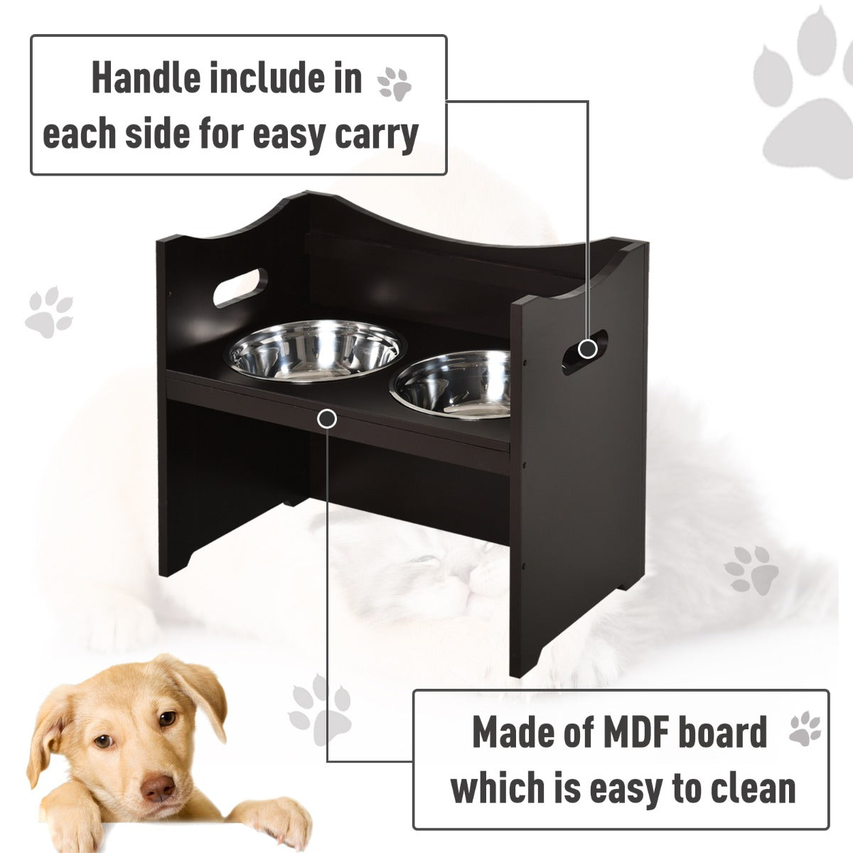 MDF Elevated Duo Pet Bowl Feeder Brown