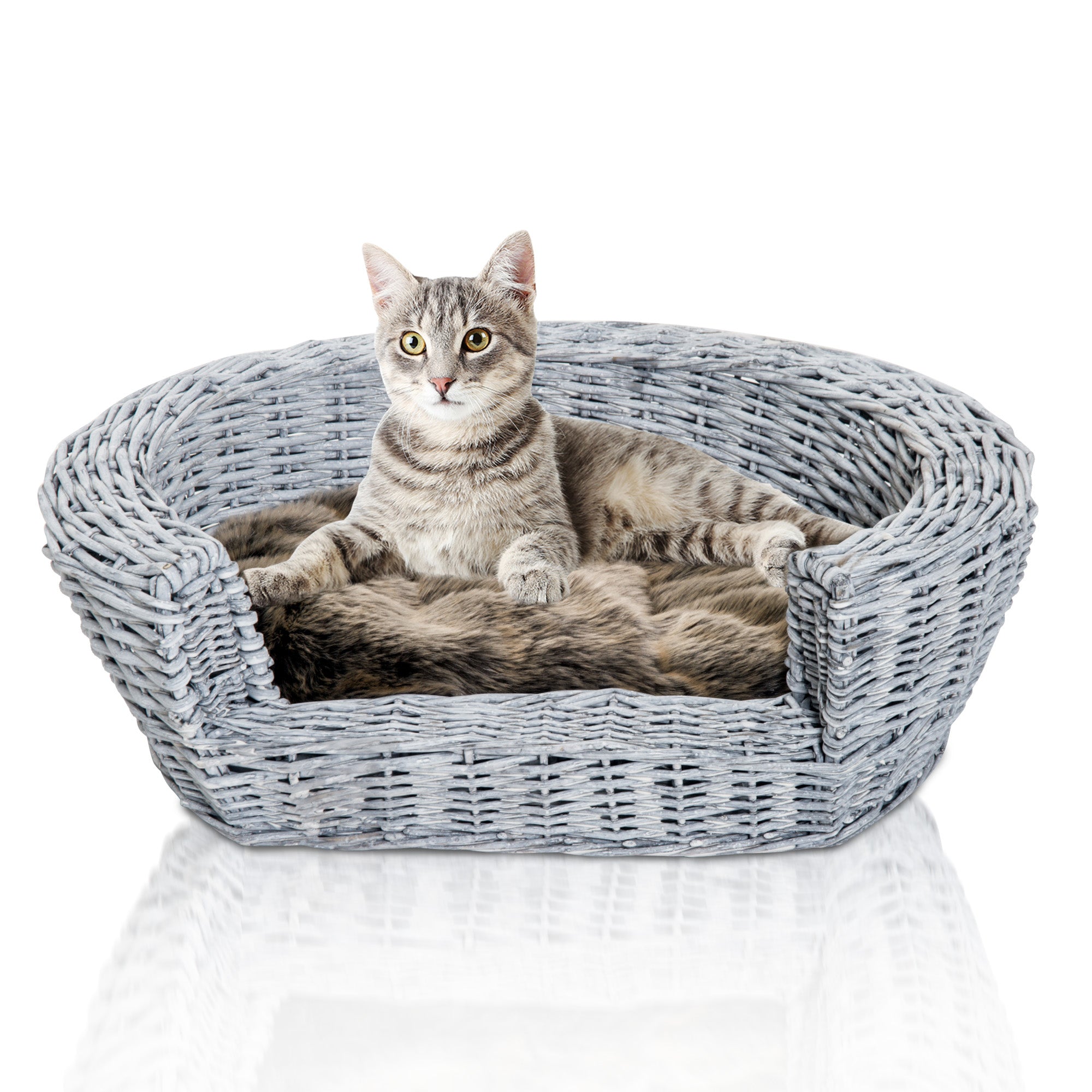 Pet Basket Sofa Bed, 57Lx46Wx17.5H cm, Willow Rattan-Grey
