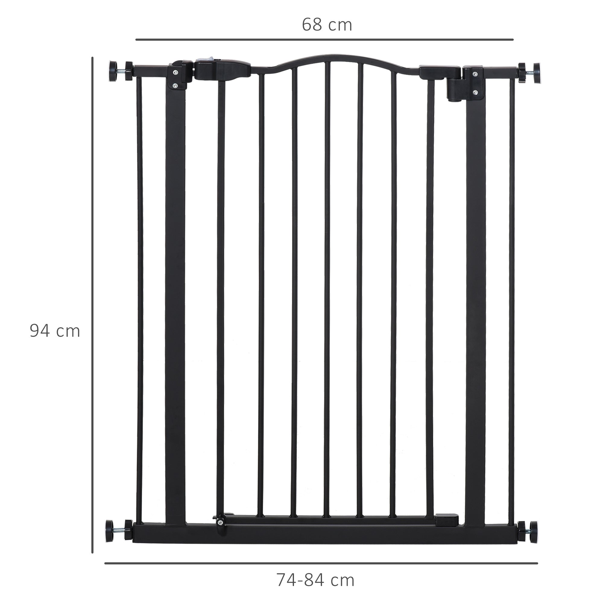 74-84cm Adjustable Metal Pet Gate Safety Barrier w/ Auto-Close Door Black