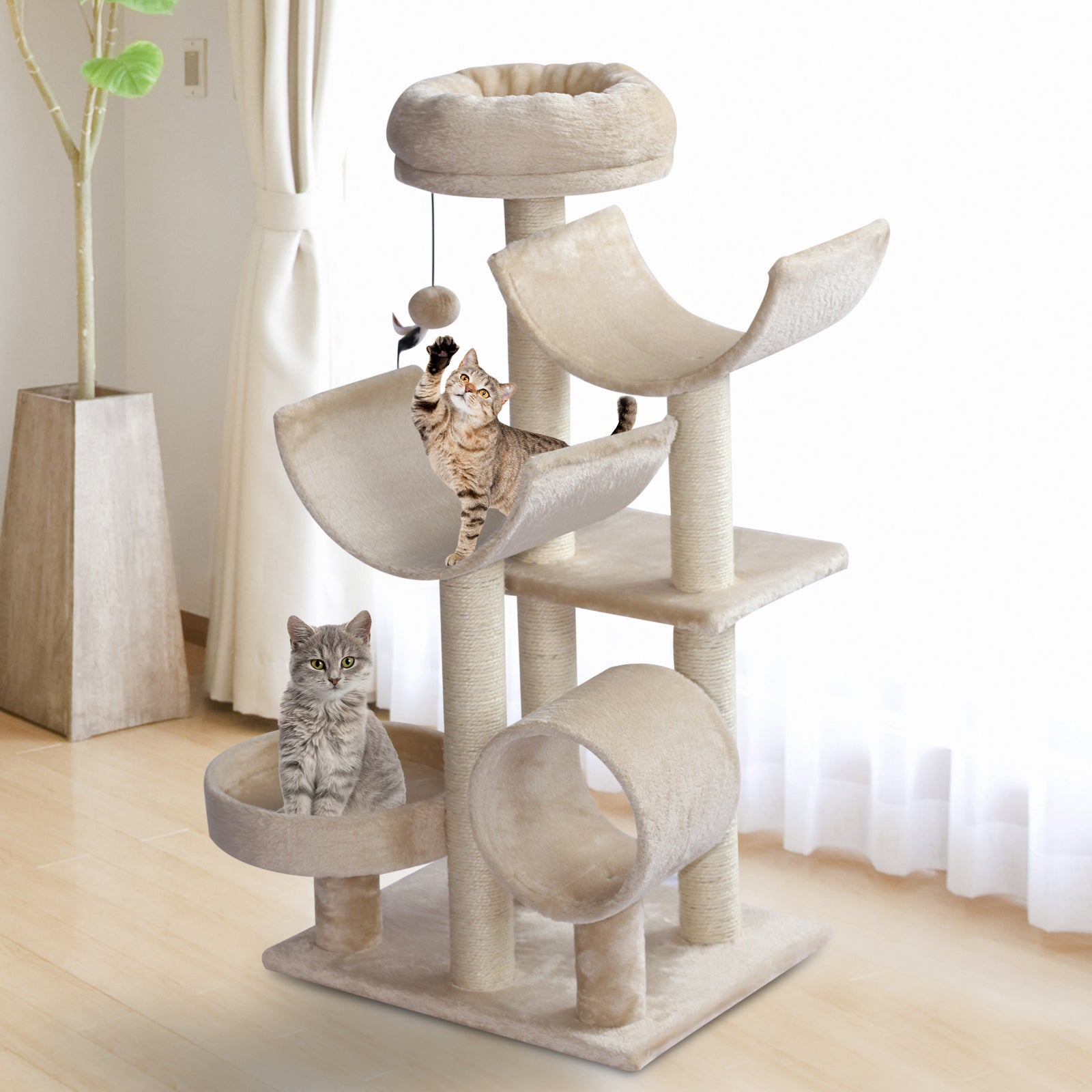 Cats 6-Tier Scratch Tree w/ Dangle Toy Beige