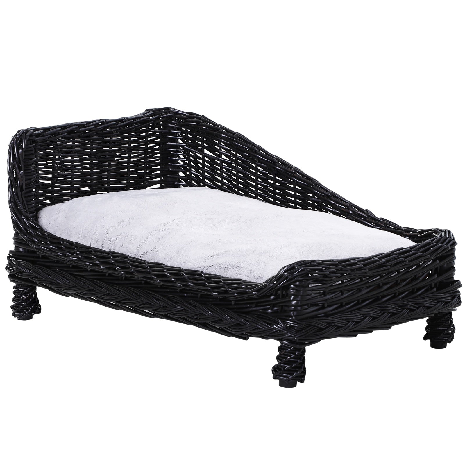 Dogs Lightweight Wicker Lounger Bed w/ Plush Cushion Black