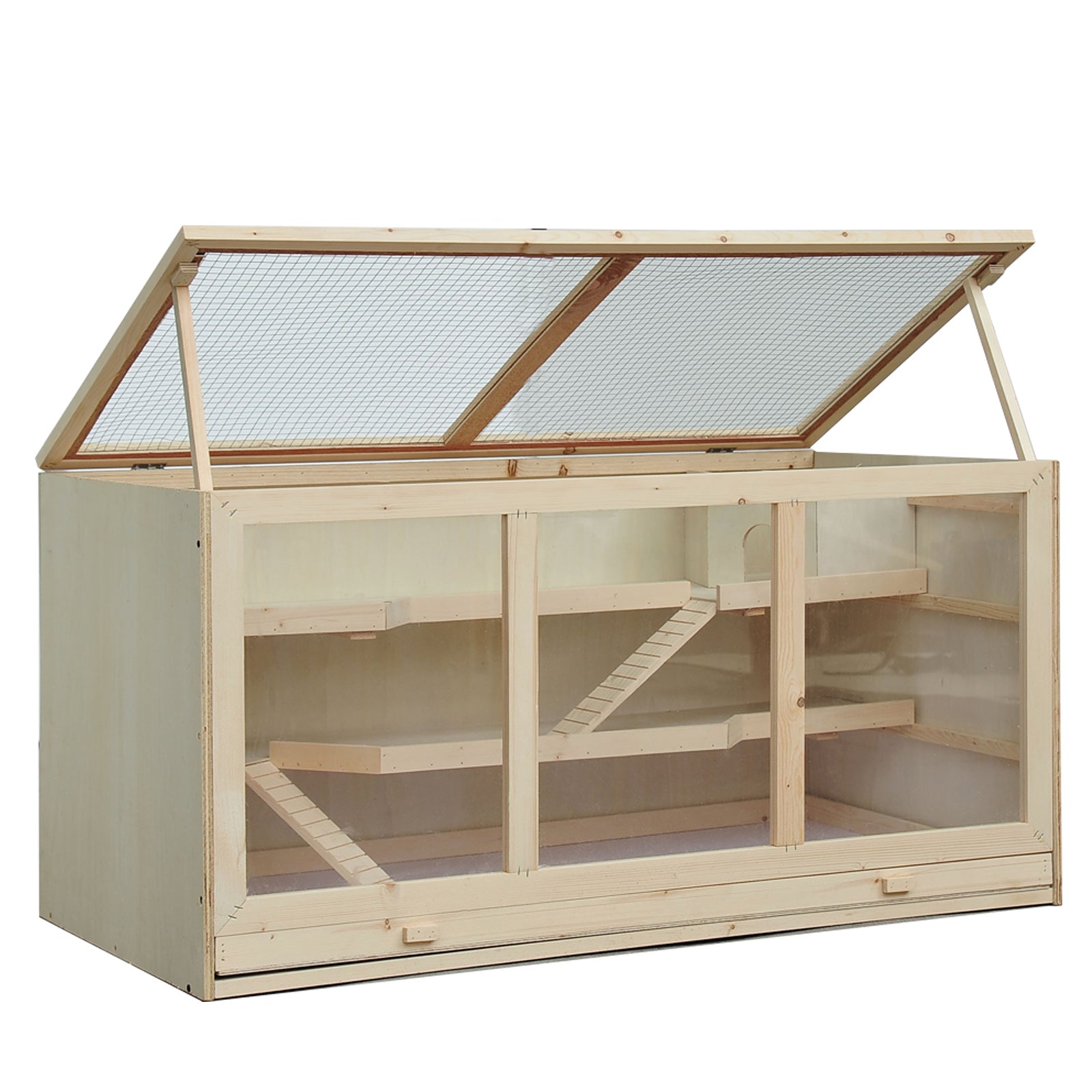 Hamster Cage, 115Lx60Wx58H cm, Fir, PVC-Natural Wood Colour