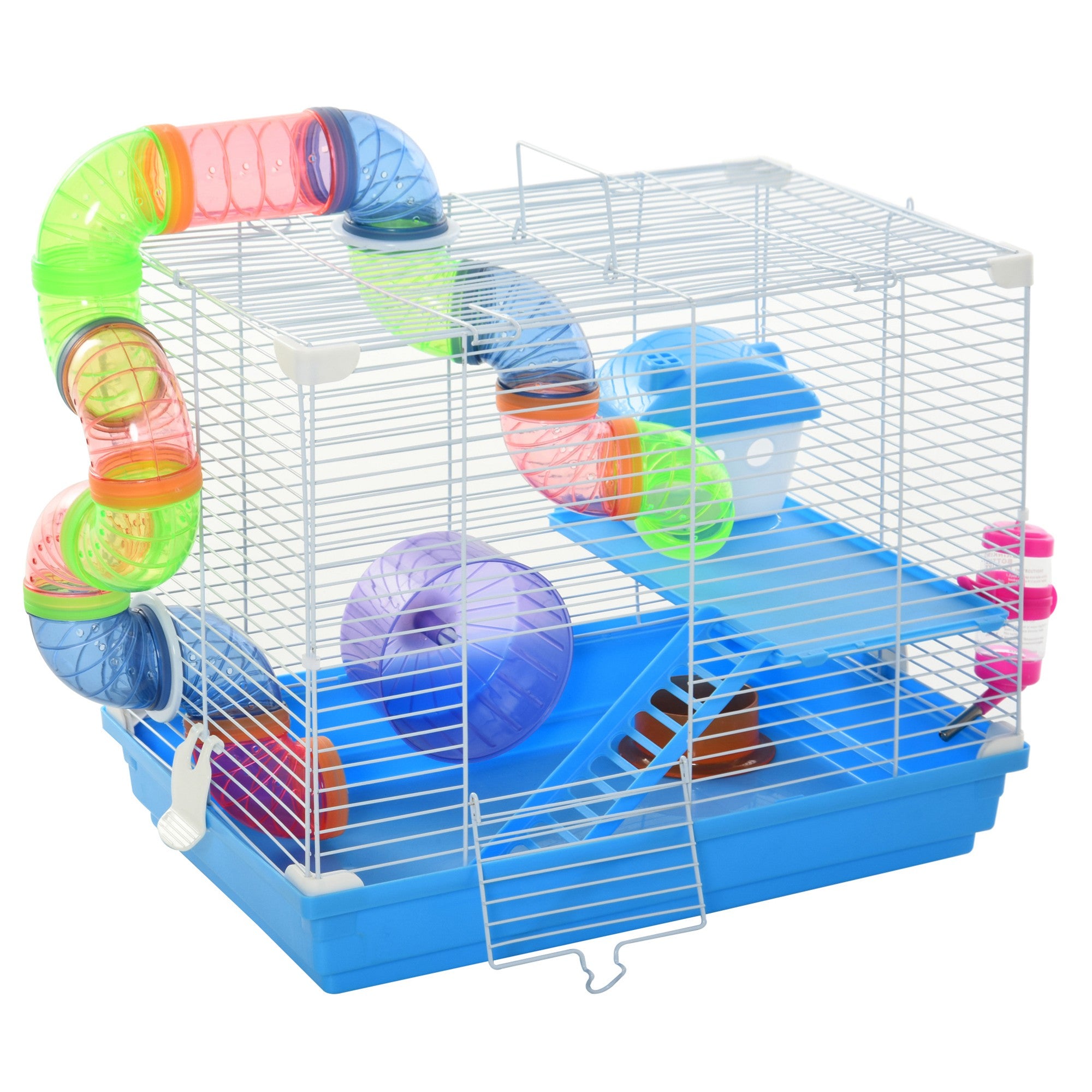 Hamster Cage Carrier Small Animal House with Exercise Wheels Tunnel Tube