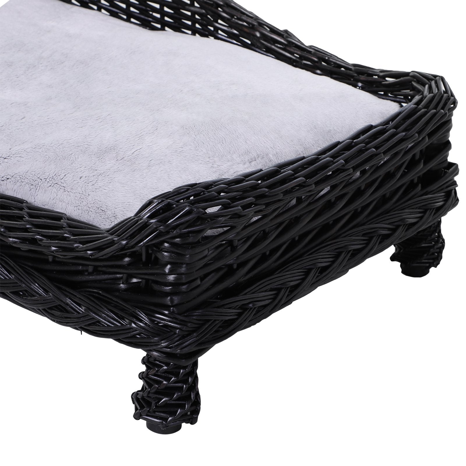 Dogs Lightweight Wicker Lounger Bed w/ Plush Cushion Black