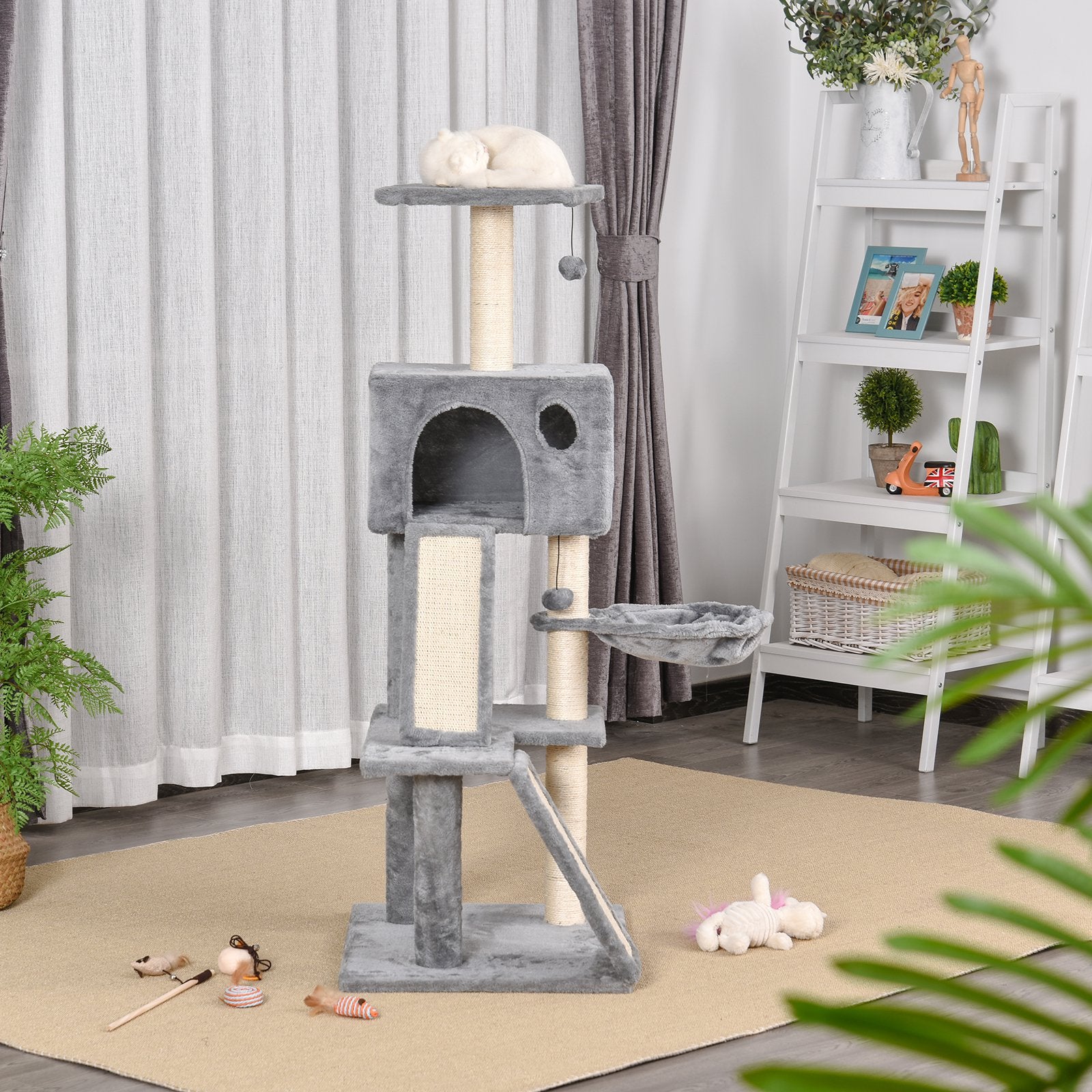Cat Tree Tower with Sisal-Covered Scratching Posts and Ladders for Climbing and Playing