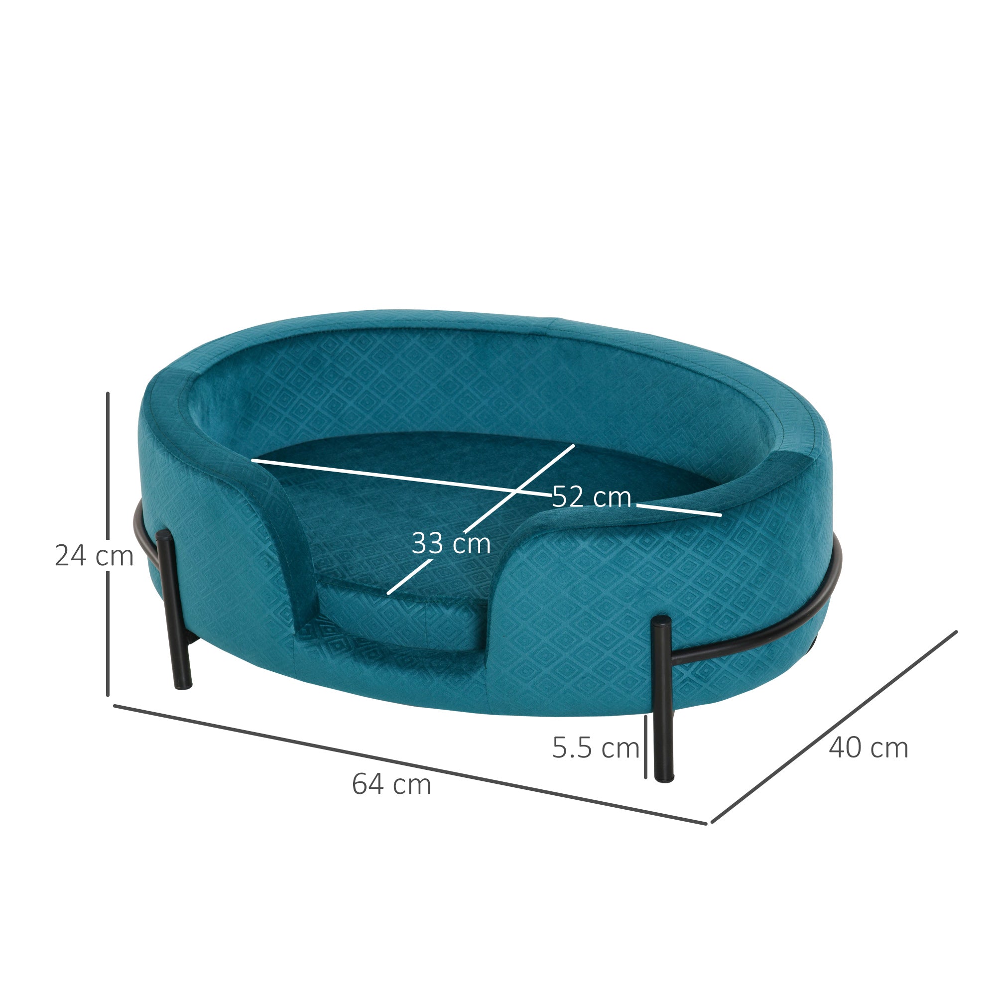 Pet Sofa Cat or Small Sized Dog Bed W/ Removable Seat Cushion Solid Metal Base, Teal