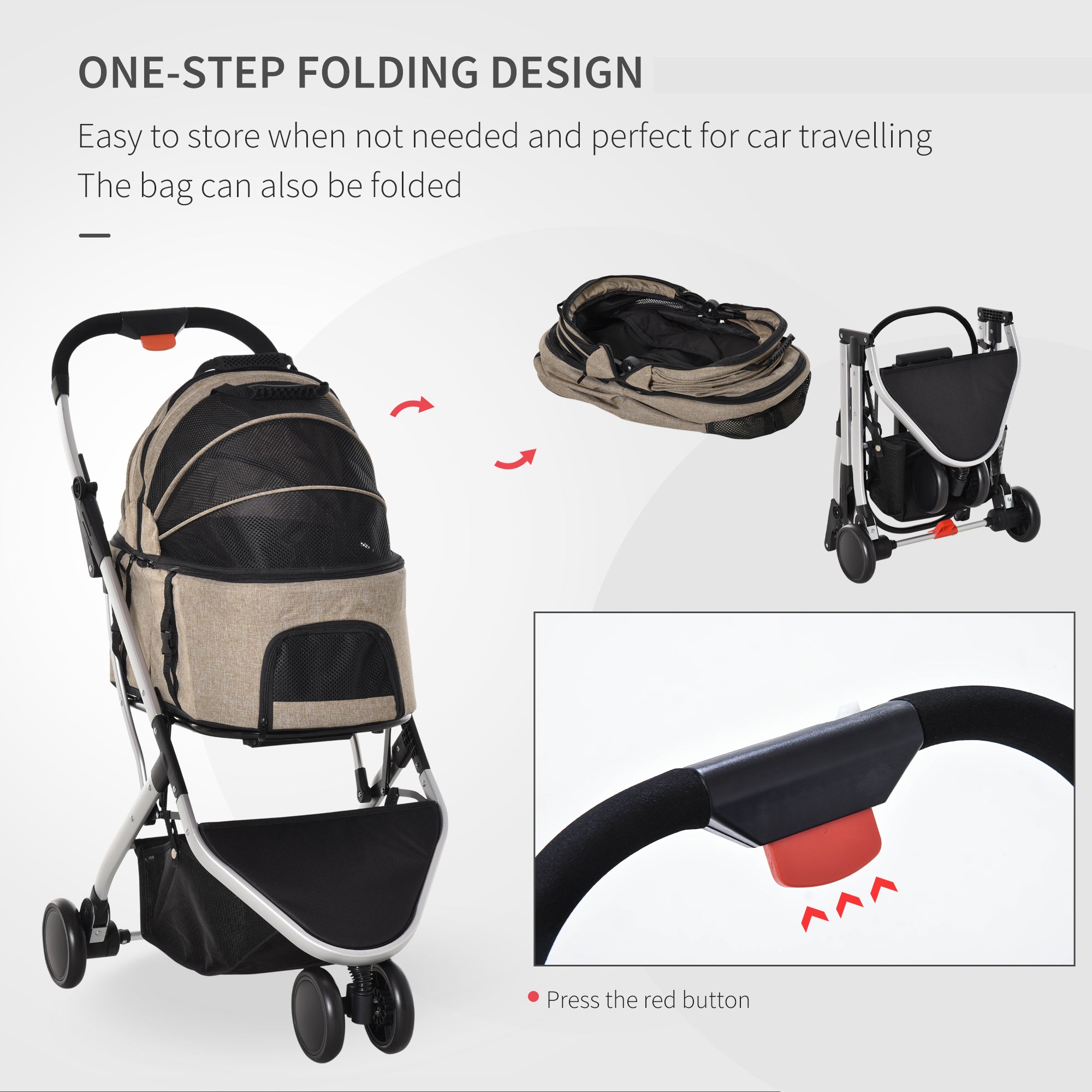 Detachable Pet Stroller 2-In-1 Foldable Dog Cat Travel Carriage Carrying Bag