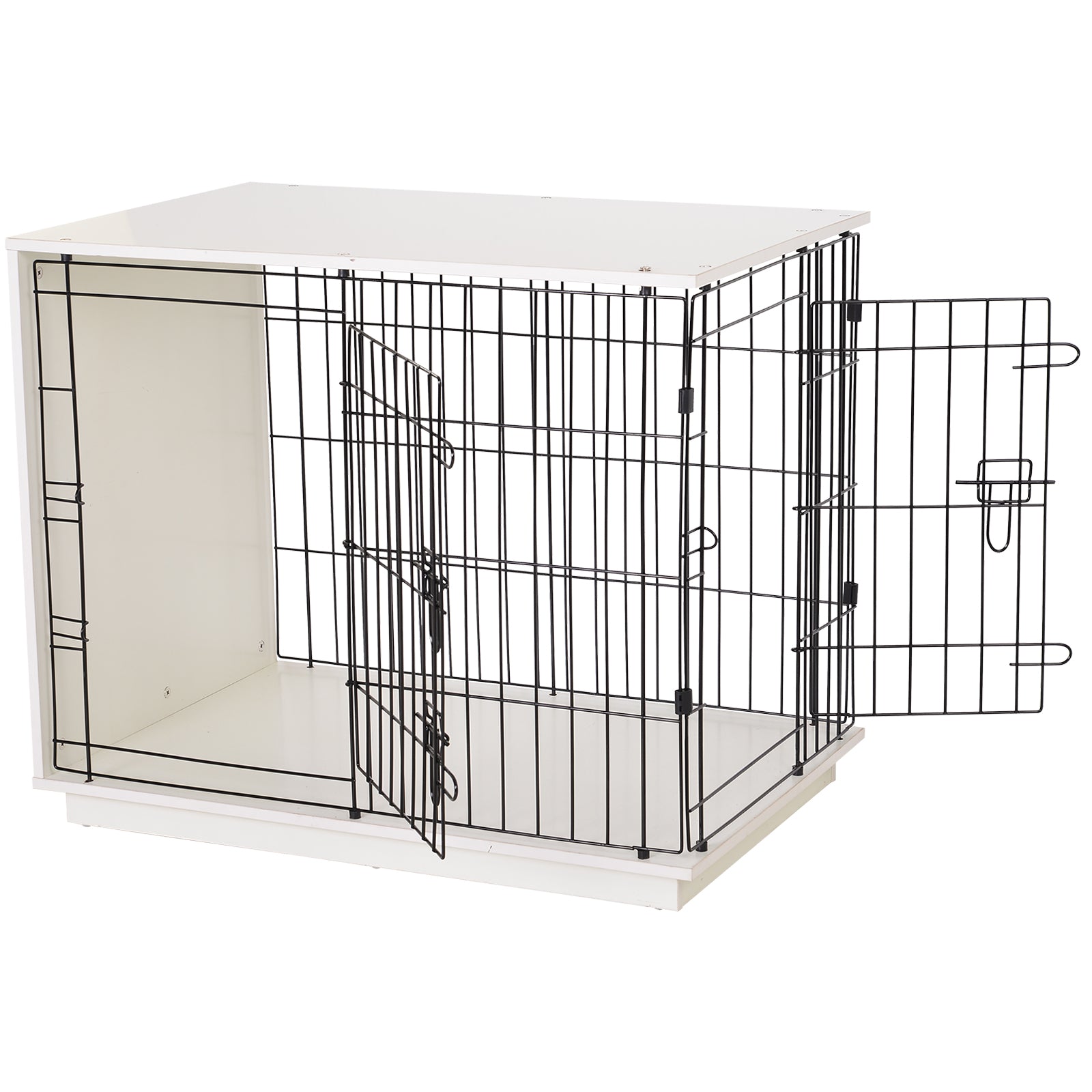 35" MDF Base Metal Wire 2-Door Small Pet Cage White