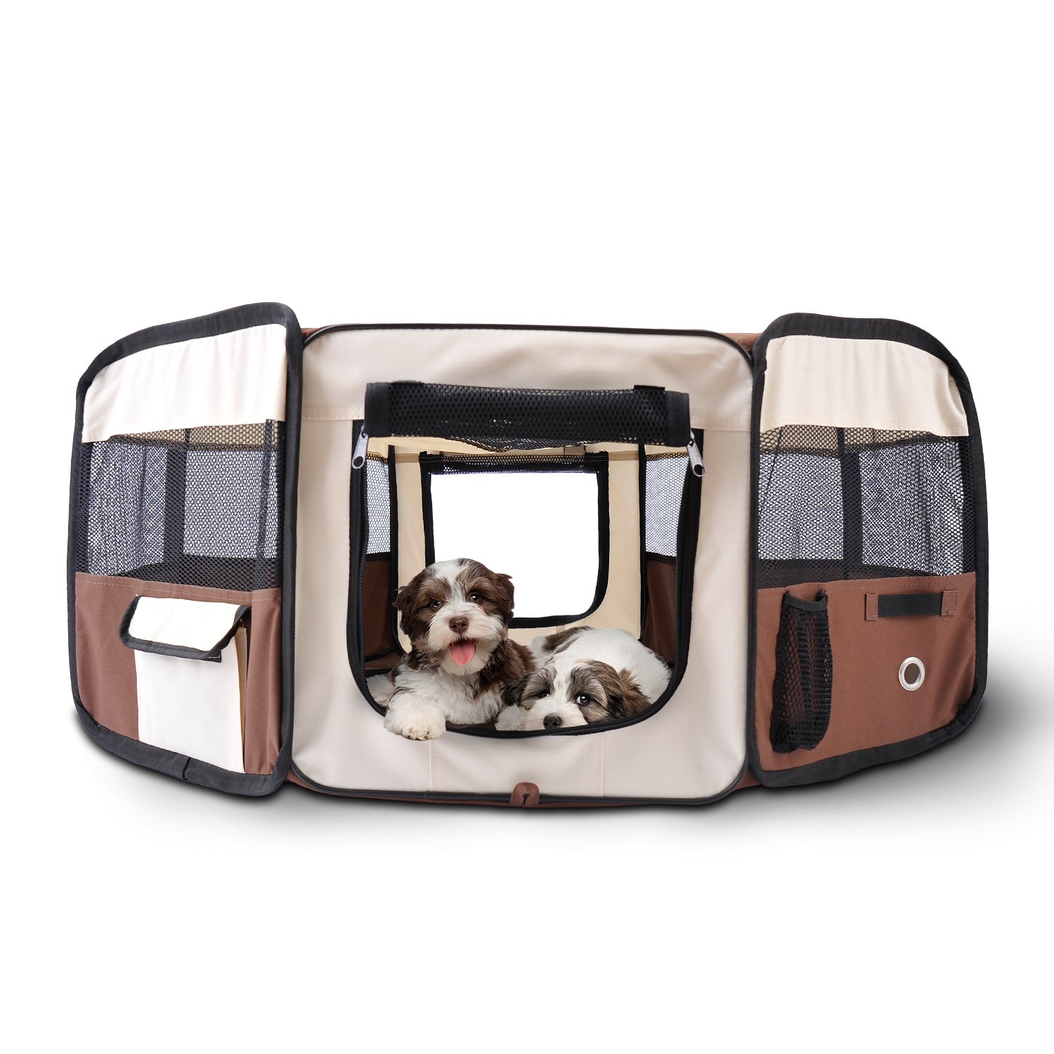HOMCOM Fabric Pet Dog Playpen (37cm x37cm x95cm)-Brown/Cream