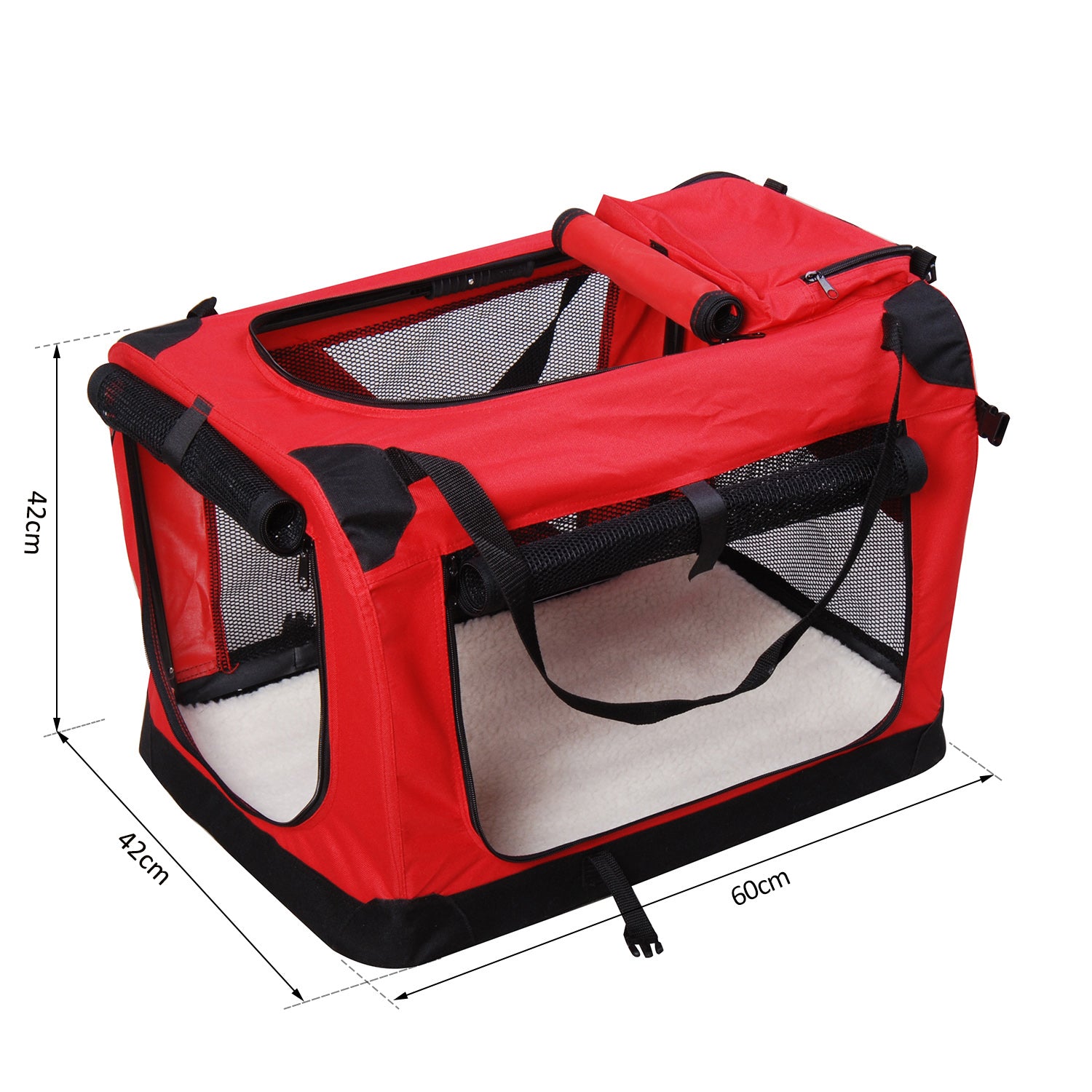 Small Pets PVC Oxford Cloth Travel Carrier w/ Mesh Windows Red