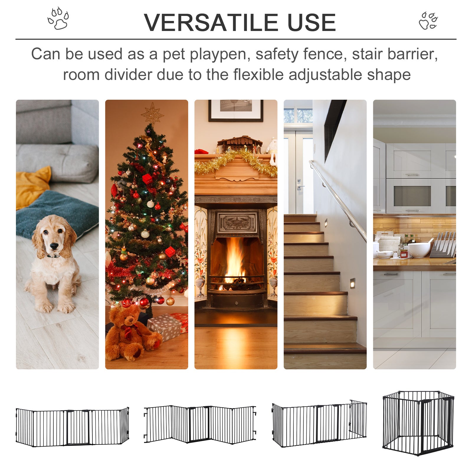 Pet Safety Gate 5-Panel Playpen Fireplace Christmas Tree Fence Stair Barrier