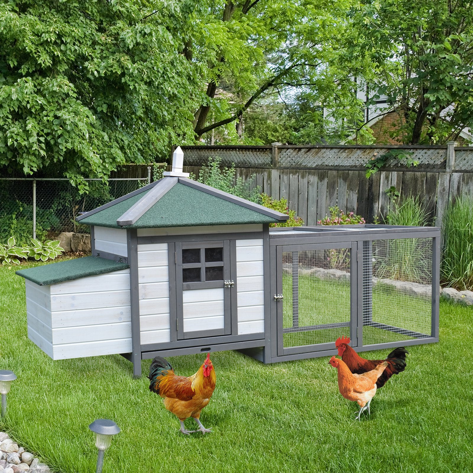 PawHut Chicken Coop Small Animal Pet Cage w/ Nesting Box Outdoor Run Backyard Wooden