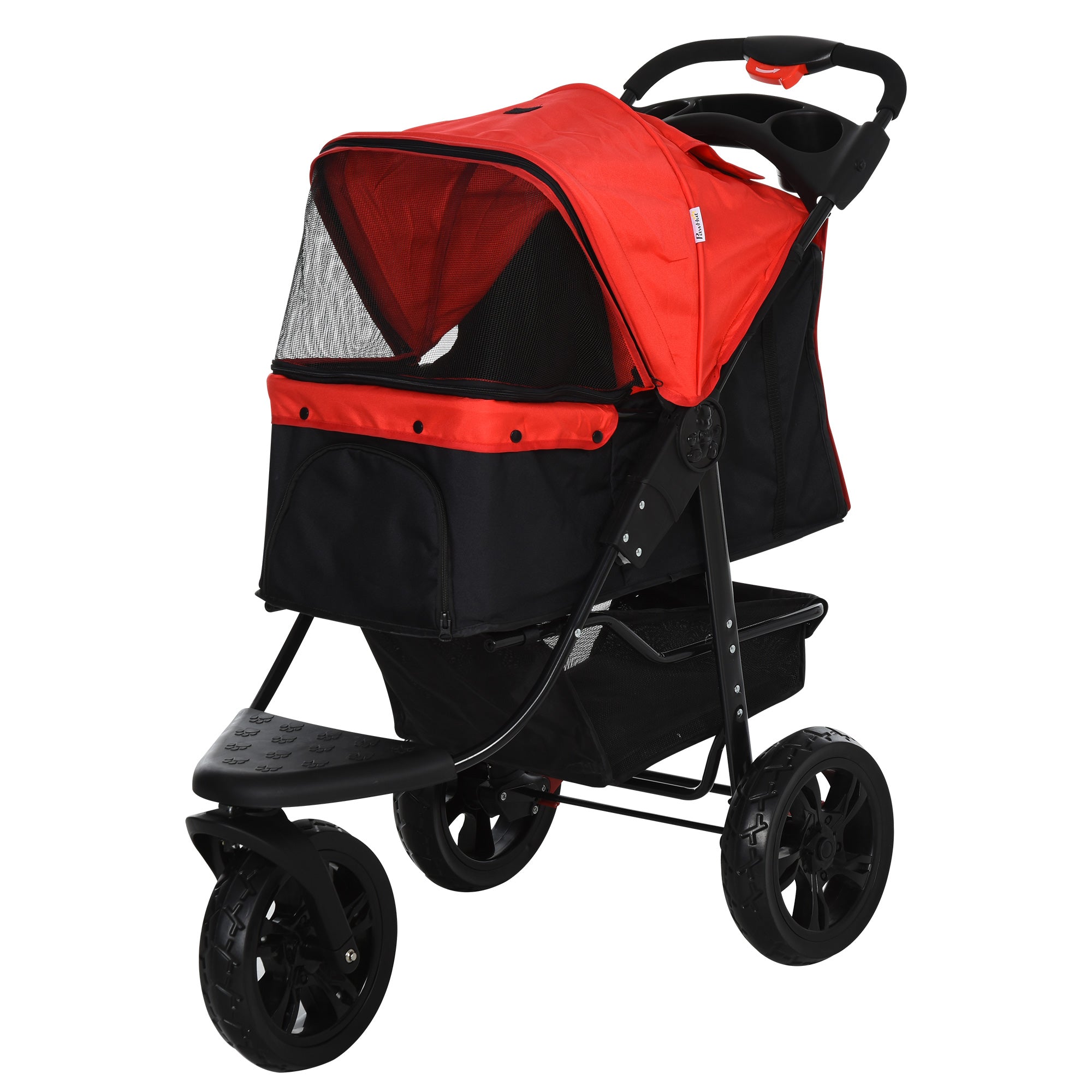Oxford Cloth 3-Wheel Pet Stroller Red/Black