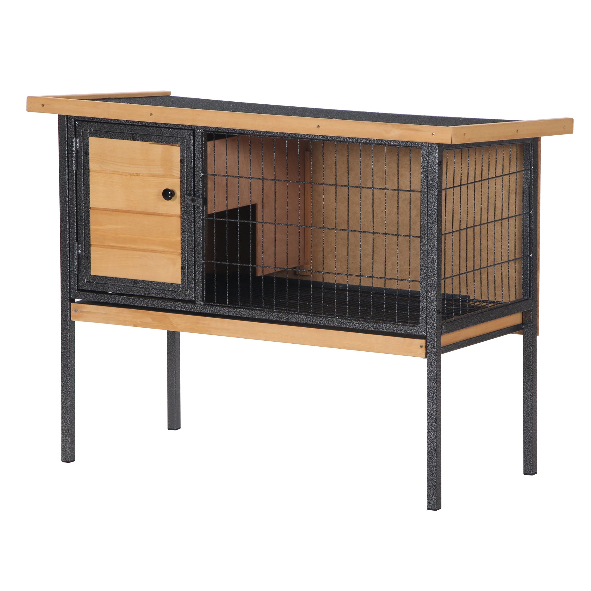 Wooden Rabbit Hutch Elevated Pet House Bunny with Slide-Out Tray Outdoor Natural