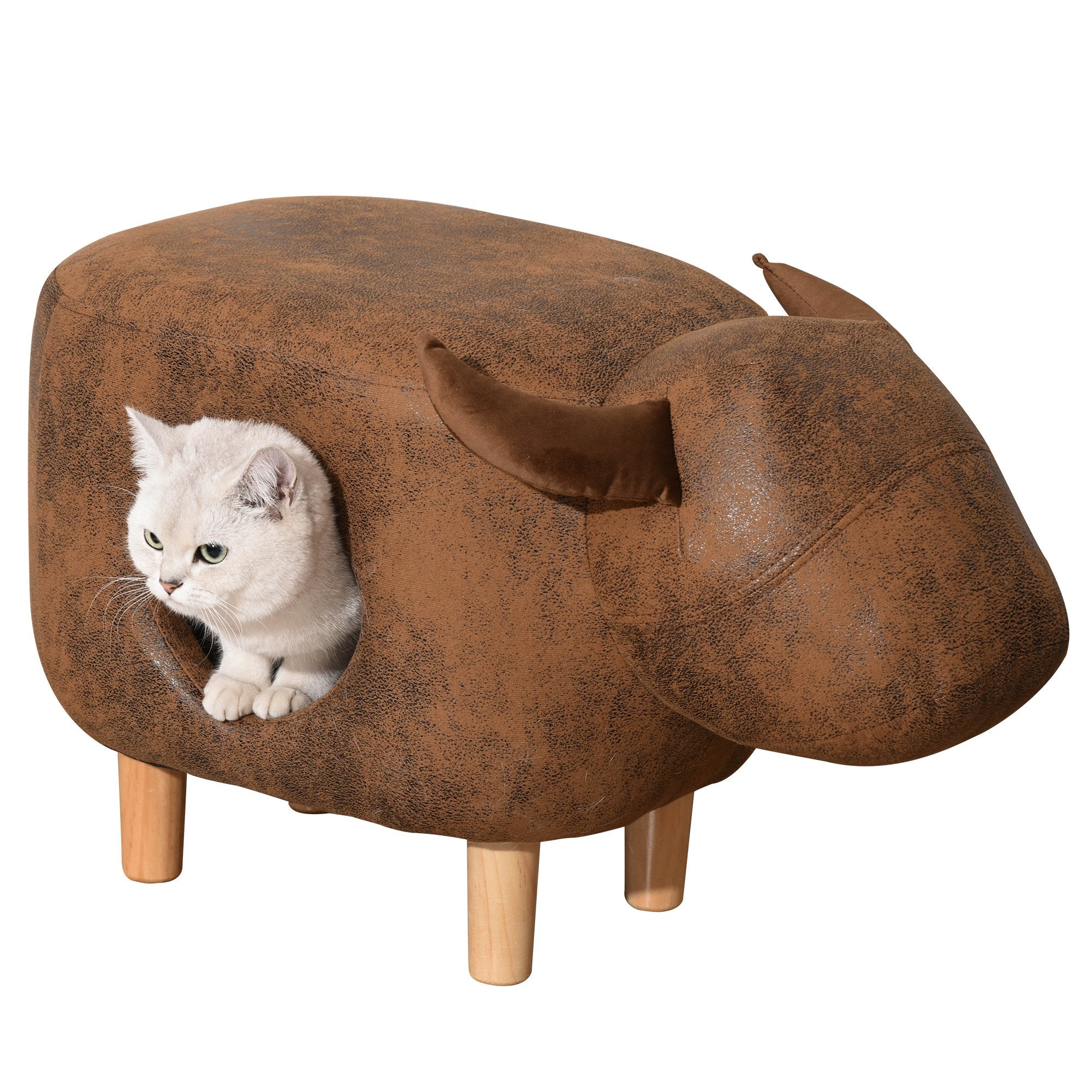 Pet House Ottoman Cat Bed Footstools Indoor Condo with Cushion, Brown