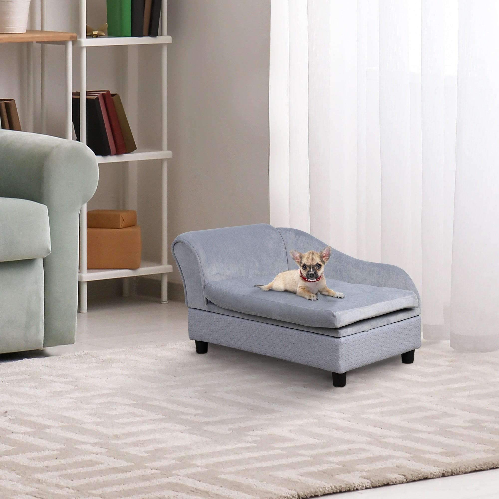 Dogs Elevated Plush Sponge Chaise Lounge Bed Light Blue